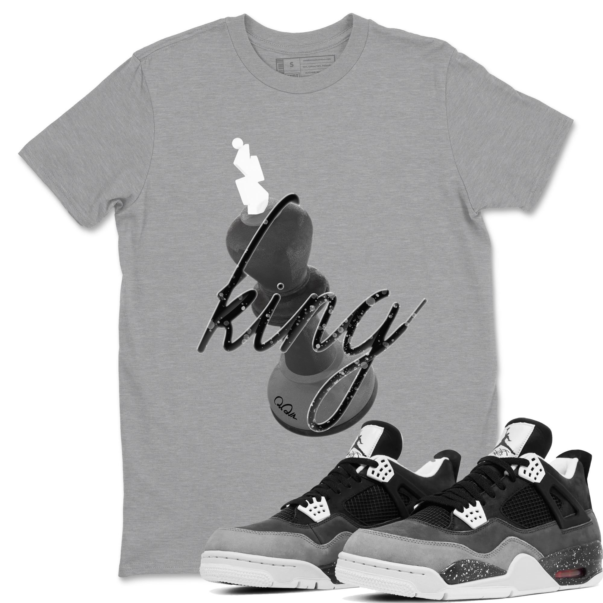 4s Fear shirts to match jordans 3D King sneaker match tees Air Jordan 4 Fear match shoes to clothes Drip Gear Zone unisex cotton Heather Grey 1 shirts