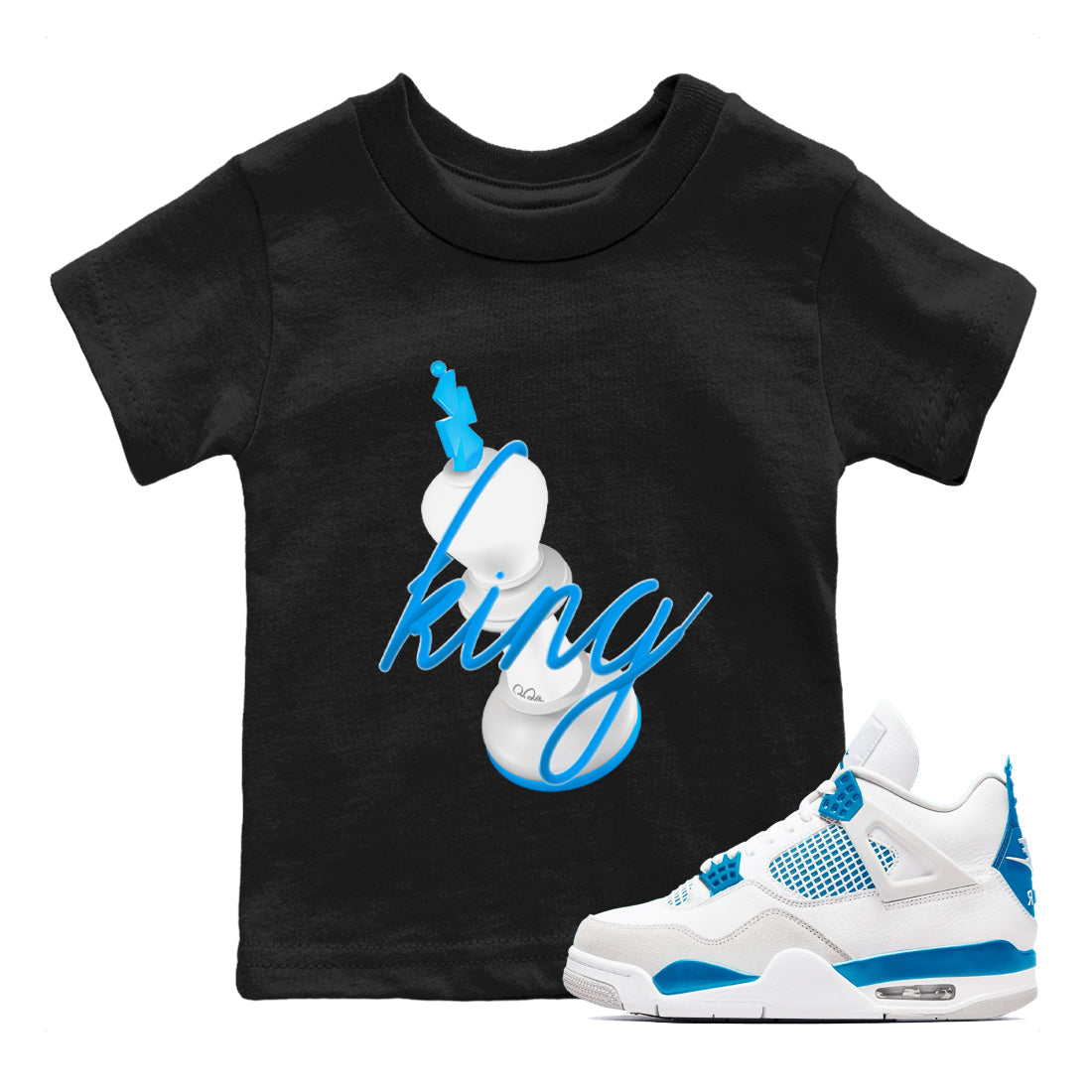 Air Jordan 4 Industrial Blue shirt to match jordans 3D King sneaker tees Air Jordan 4 Military Blue Drip Gear Zone baby toddler Black 1 cotton Shirt