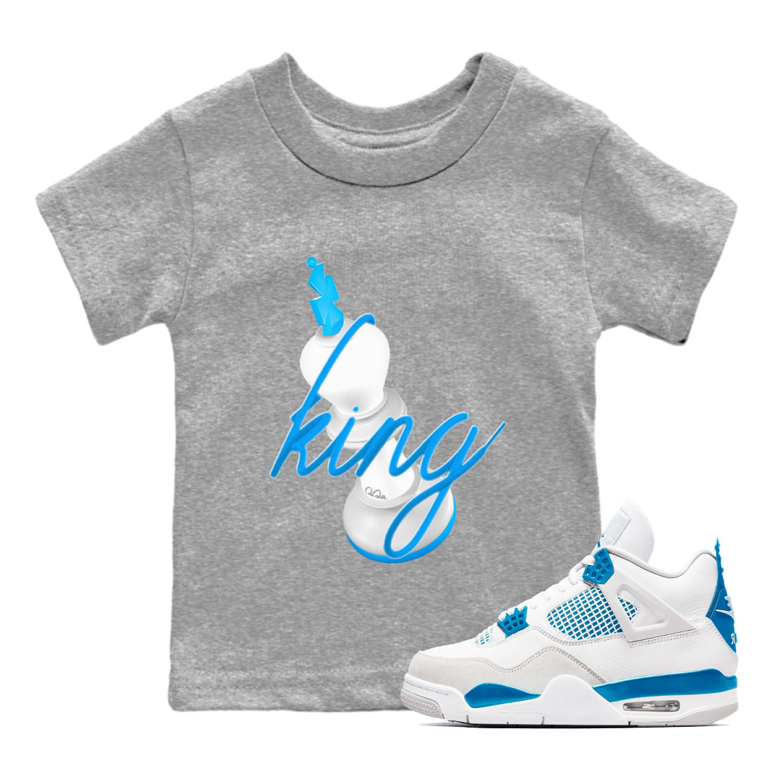 Air Jordan 4 Industrial Blue shirt to match jordans 3D King sneaker tees Air Jordan 4 Military Blue Drip Gear Zone baby toddler Heather Grey 1 cotton Shirt