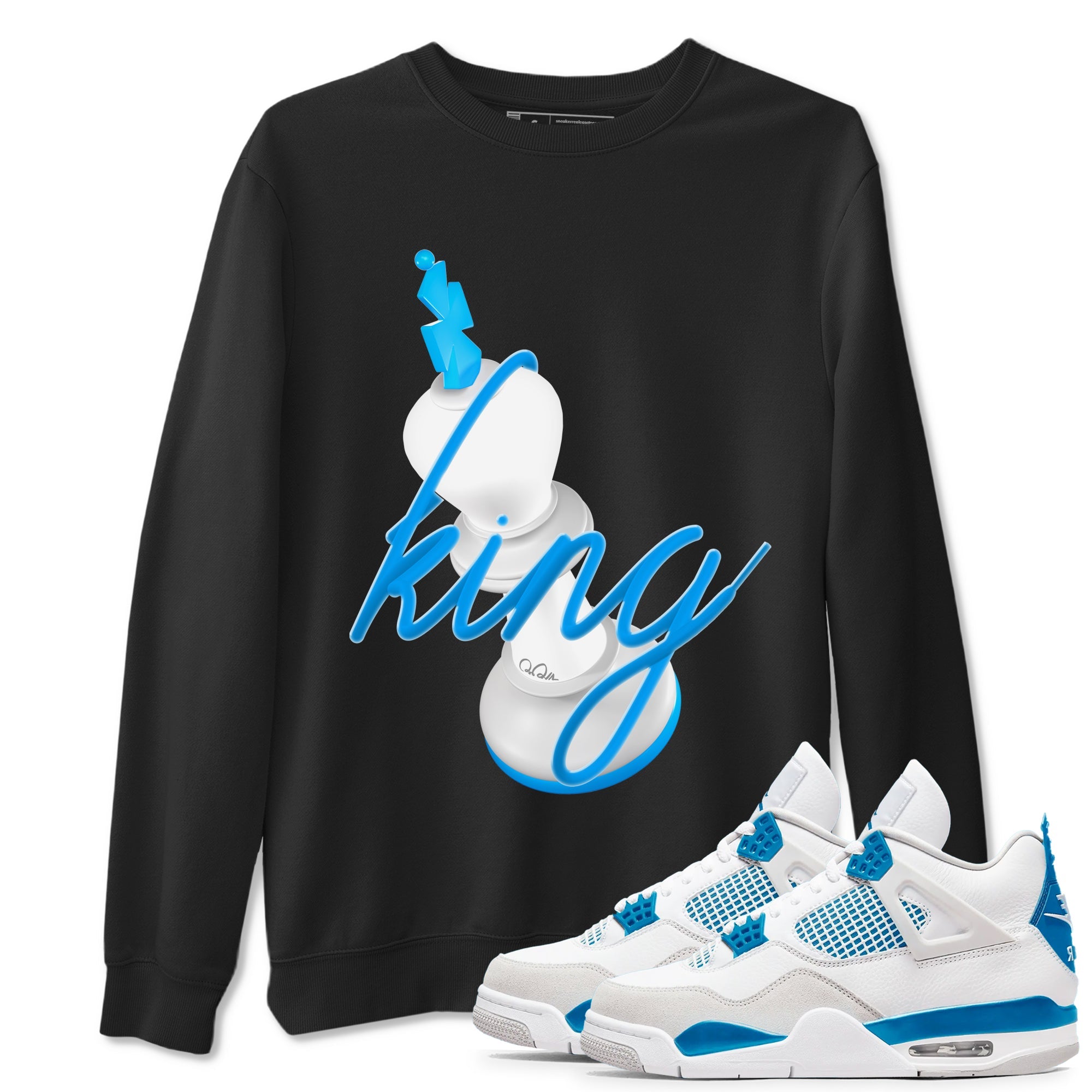 Air Jordan 4 Industrial Blue shirt to match jordans 3D King sneaker tees Air Jordan 4 Military Blue Drip Gear Zone unisex cotton Black 1 crew neck shirt