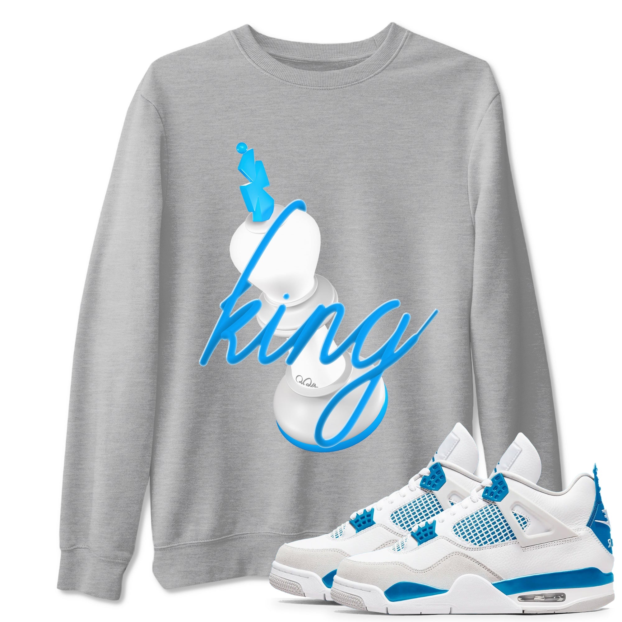 Air Jordan 4 Industrial Blue shirt to match jordans 3D King sneaker tees Air Jordan 4 Military Blue Drip Gear Zone unisex cotton Heather Grey 1 crew neck shirt