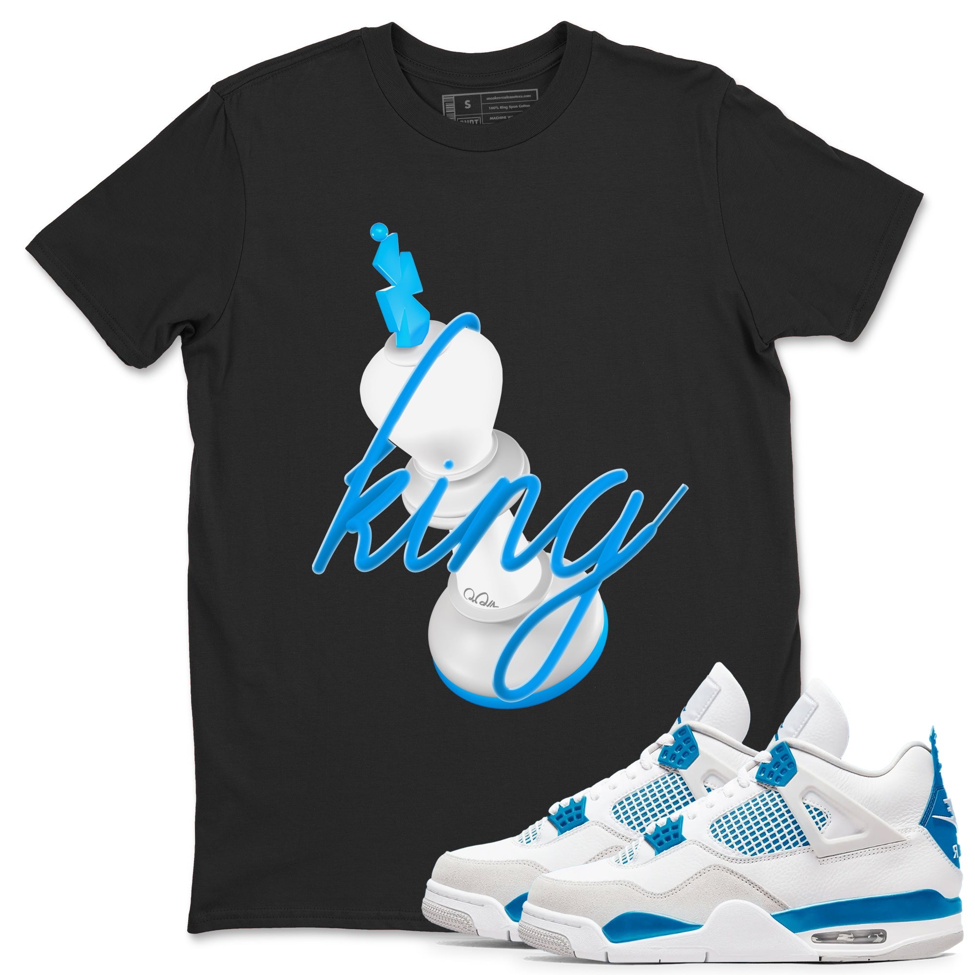 Air Jordan 4 Industrial Blue shirt to match jordans 3D King sneaker tees Air Jordan 4 Military Blue Drip Gear Zone unisex cotton Black 1 crew neck shirt