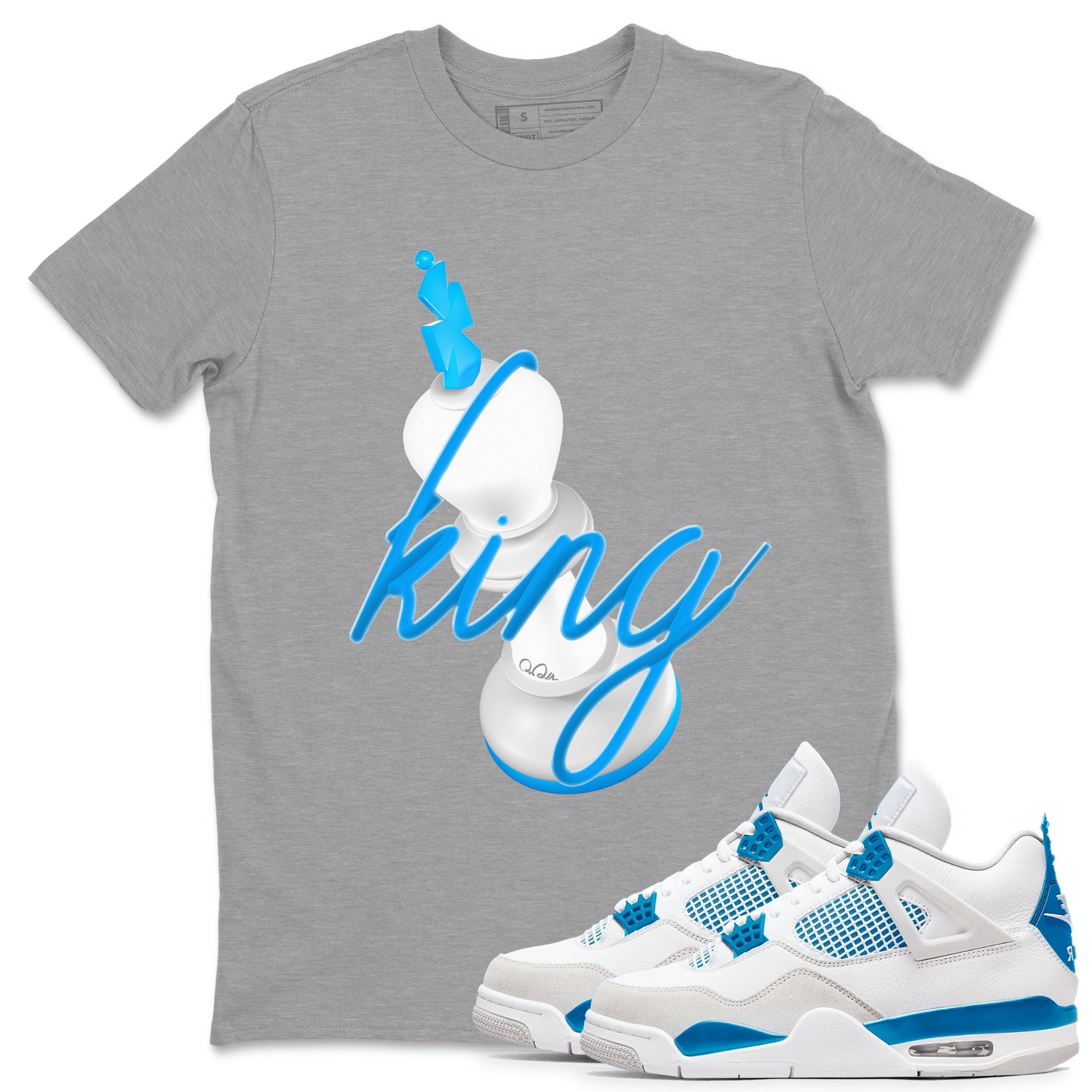 Air Jordan 4 Industrial Blue shirt to match jordans 3D King sneaker tees Air Jordan 4 Military Blue Drip Gear Zone unisex cotton Heather Grey 1 crew neck shirt