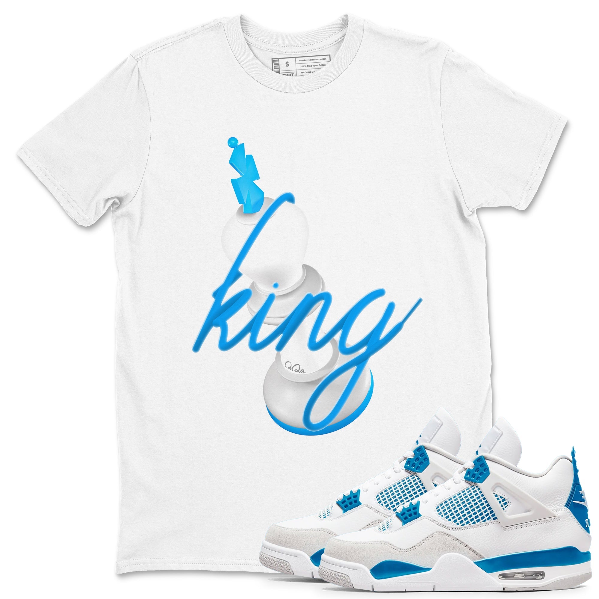 Air Jordan 4 Industrial Blue shirt to match jordans 3D King sneaker tees Air Jordan 4 Military Blue Drip Gear Zone unisex cotton White 1 crew neck shirt