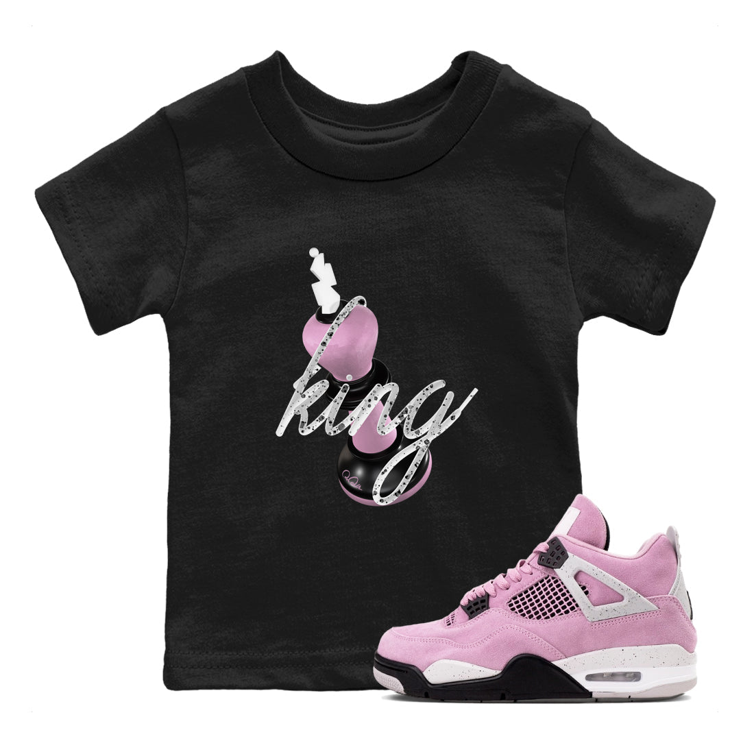 4s Retro Orchid shirts to match jordans 3D King sneaker match tees Air Jordan 4 WMNS Orchid match shoes to clothes Drip Gear Zone Youth Baby Black 1 tee