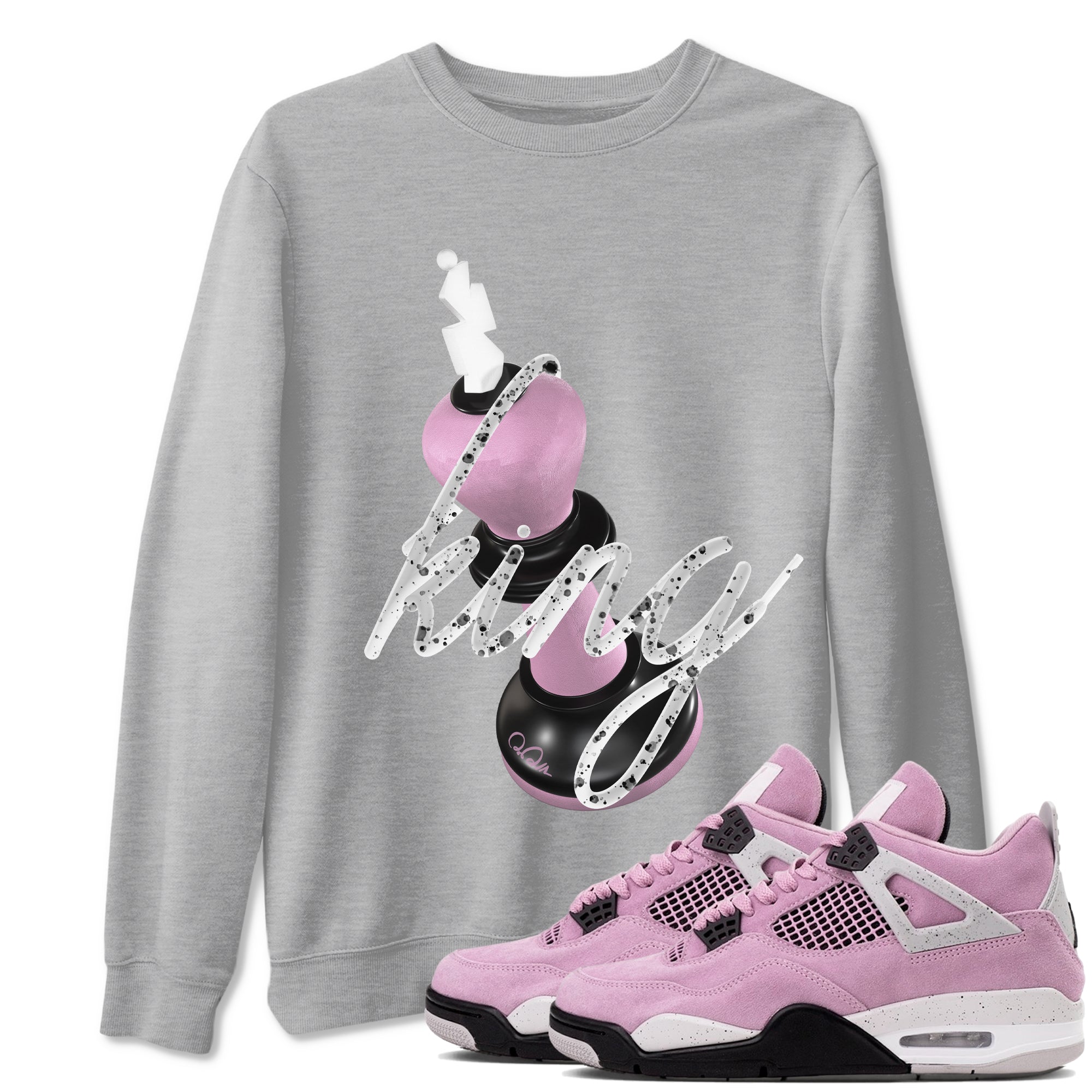 4s Retro Orchid shirts to match jordans 3D King sneaker match tees Air Jordan 4 WMNS Orchid match shoes to clothes Drip Gear Zone unisex cotton Heather Grey 1 shirts