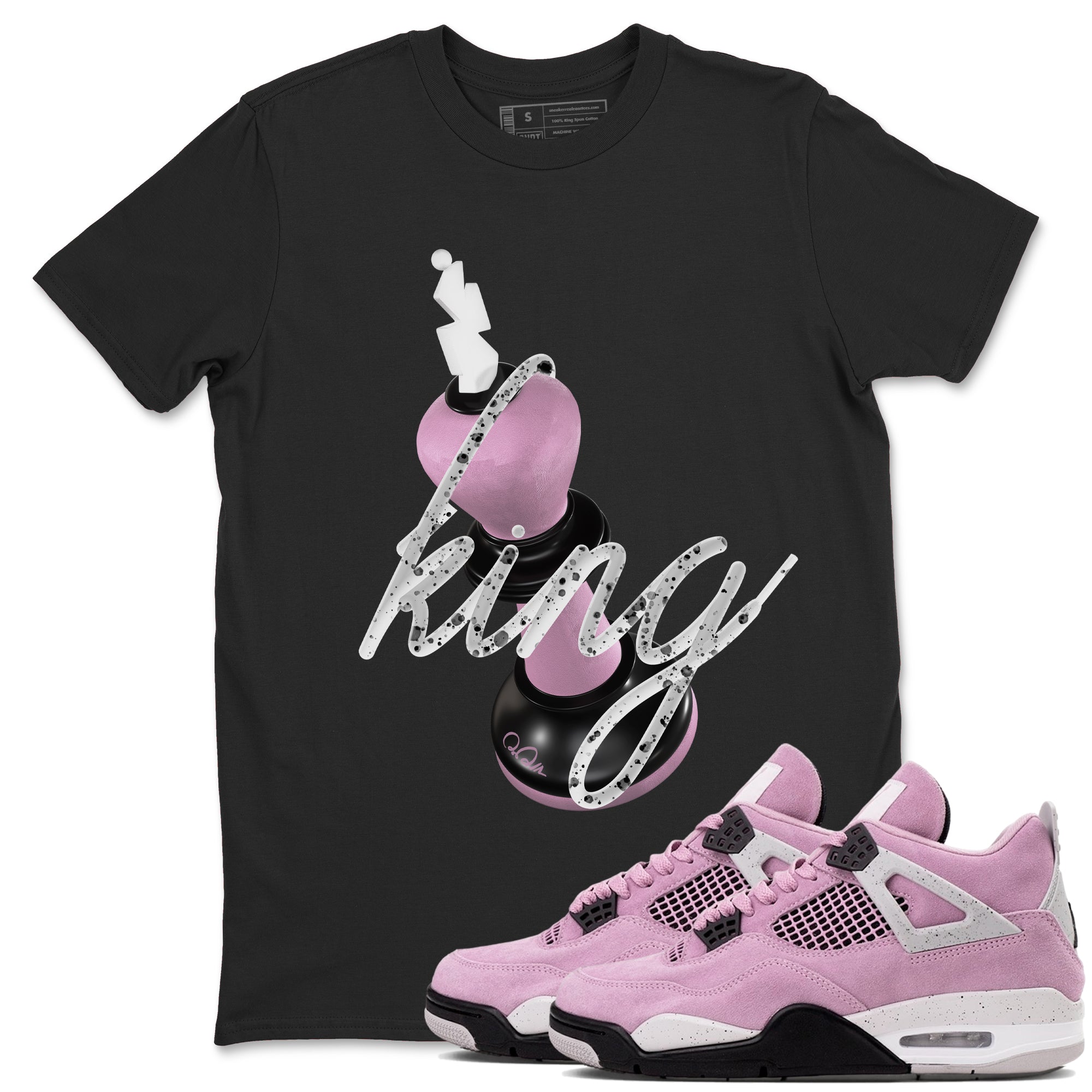 4s Retro Orchid shirts to match jordans 3D King sneaker match tees Air Jordan 4 WMNS Orchid match shoes to clothes Drip Gear Zone unisex cotton Black 1 shirts