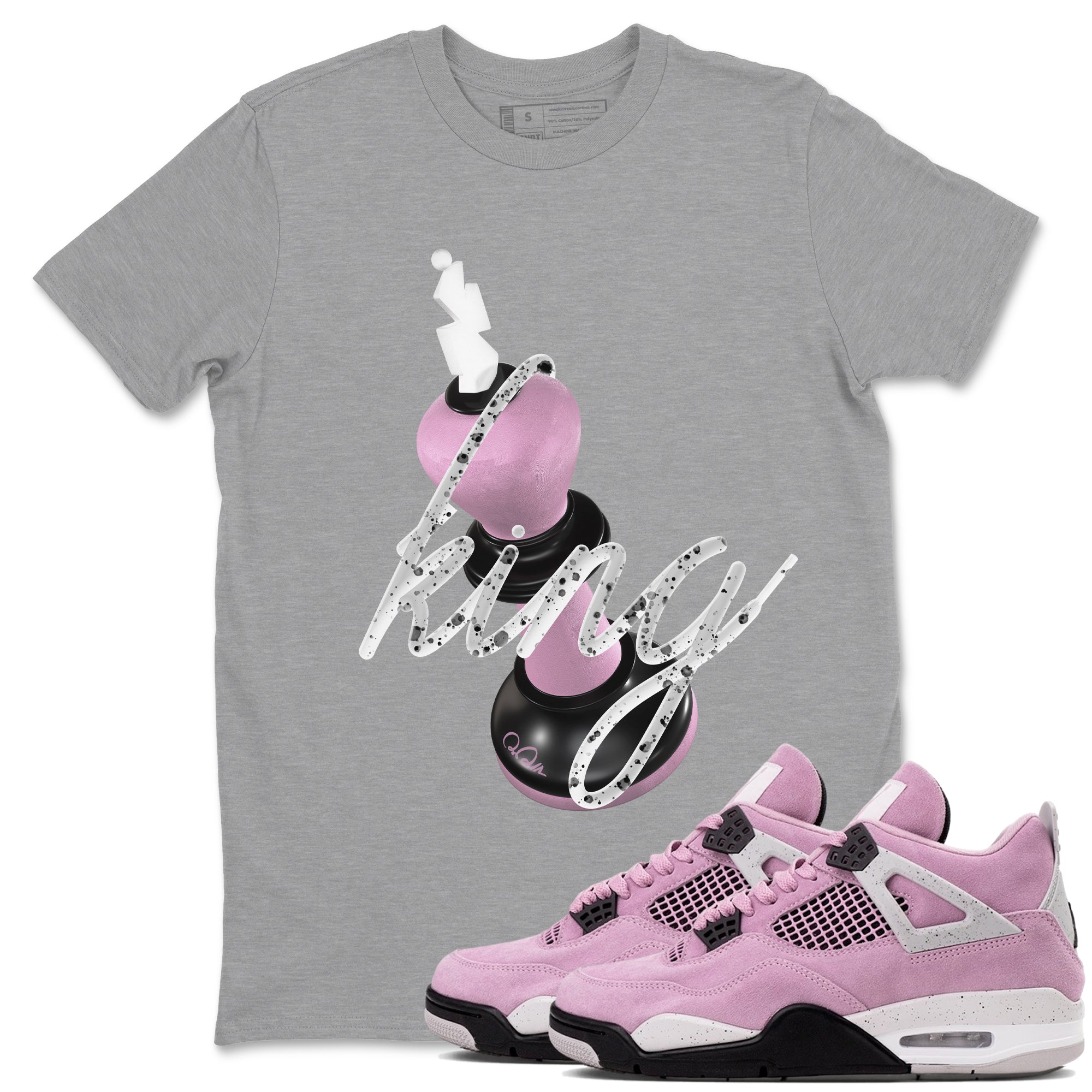 4s Retro Orchid shirts to match jordans 3D King sneaker match tees Air Jordan 4 WMNS Orchid match shoes to clothes Drip Gear Zone unisex cotton Heather Grey 1 shirts