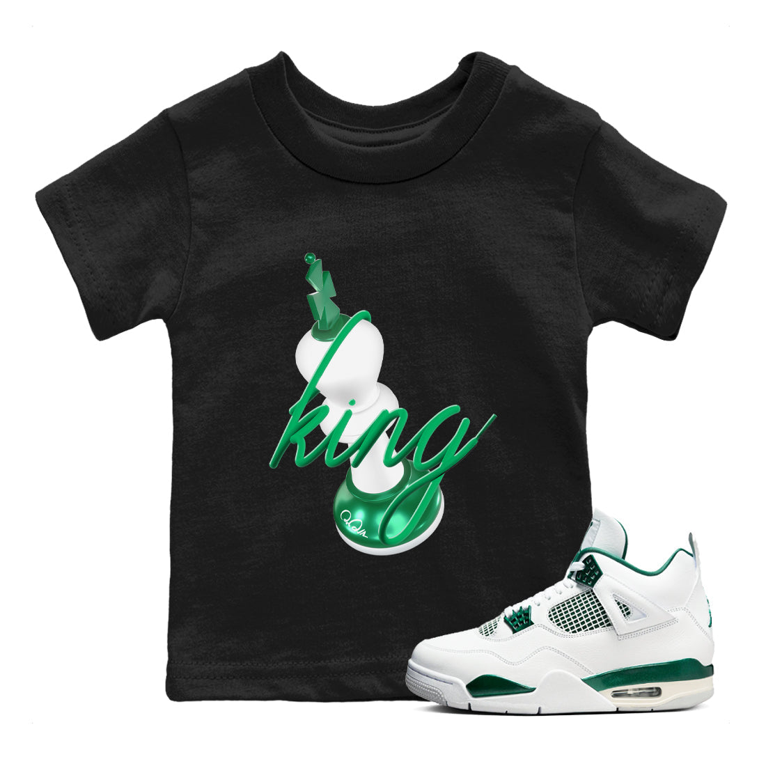 4s Oxidized Green shirts to match jordans 3D King sneaker match tees Air Jordan 4 Oxidized Green Drip Gear Zone streetwear brand Baby and Youth Black 1 cotton tee