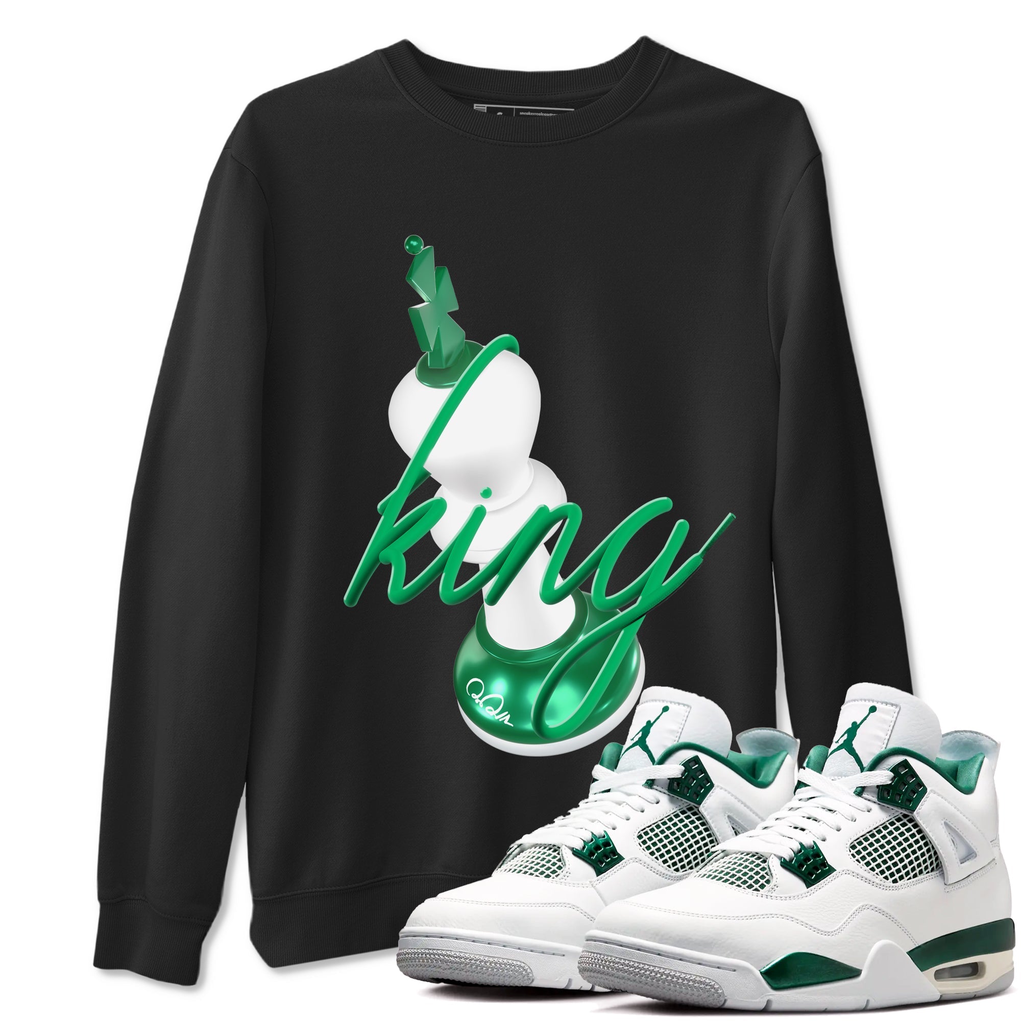 4s Oxidized Green shirts to match jordans 3D King sneaker match tees Air Jordan 4 Oxidized Green Drip Gear Zone streetwear brand Black 1 unisex cotton tee