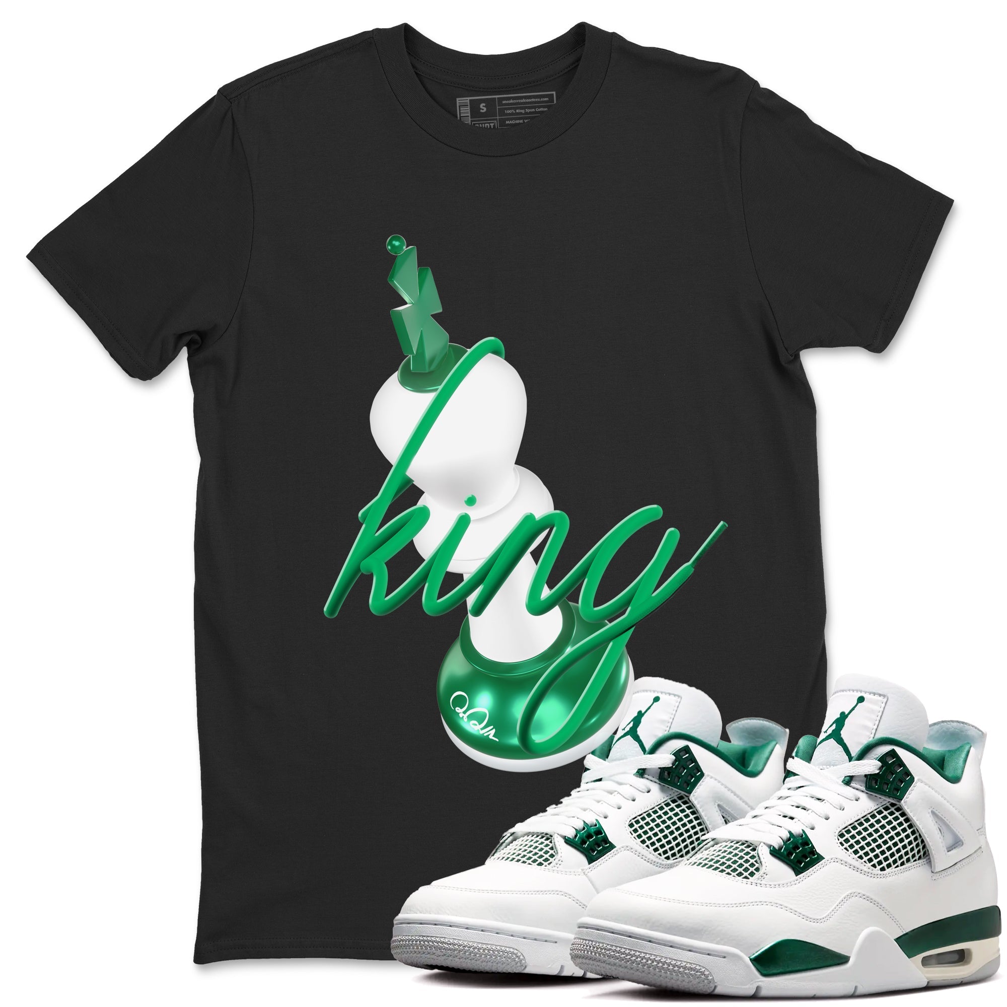 4s Oxidized Green shirts to match jordans 3D King sneaker match tees Air Jordan 4 Oxidized Green Drip Gear Zone streetwear brand Black 1 unisex cotton tee