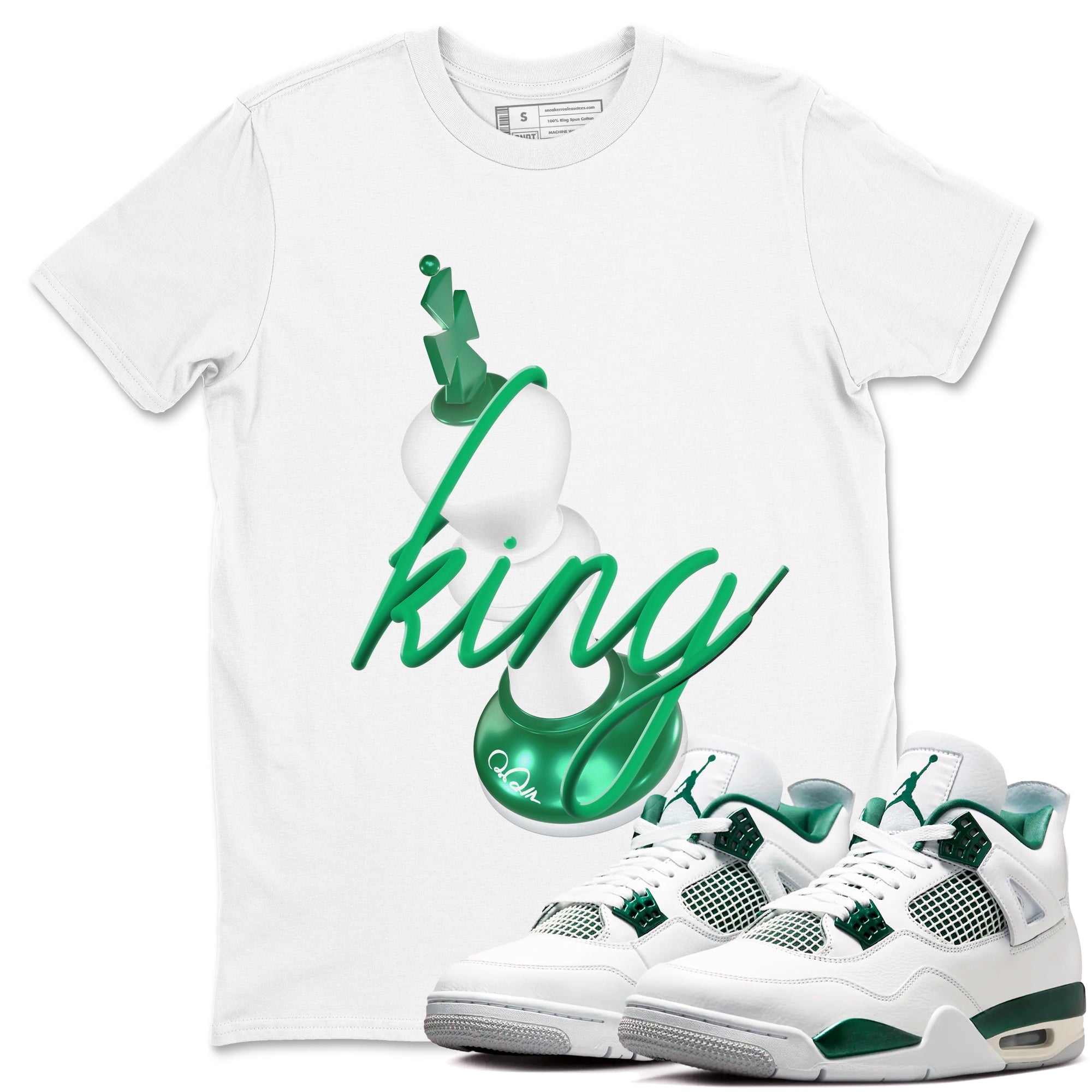 4s Oxidized Green shirts to match jordans 3D King sneaker match tees Air Jordan 4 Oxidized Green Drip Gear Zone streetwear brand White 1 unisex cotton tee
