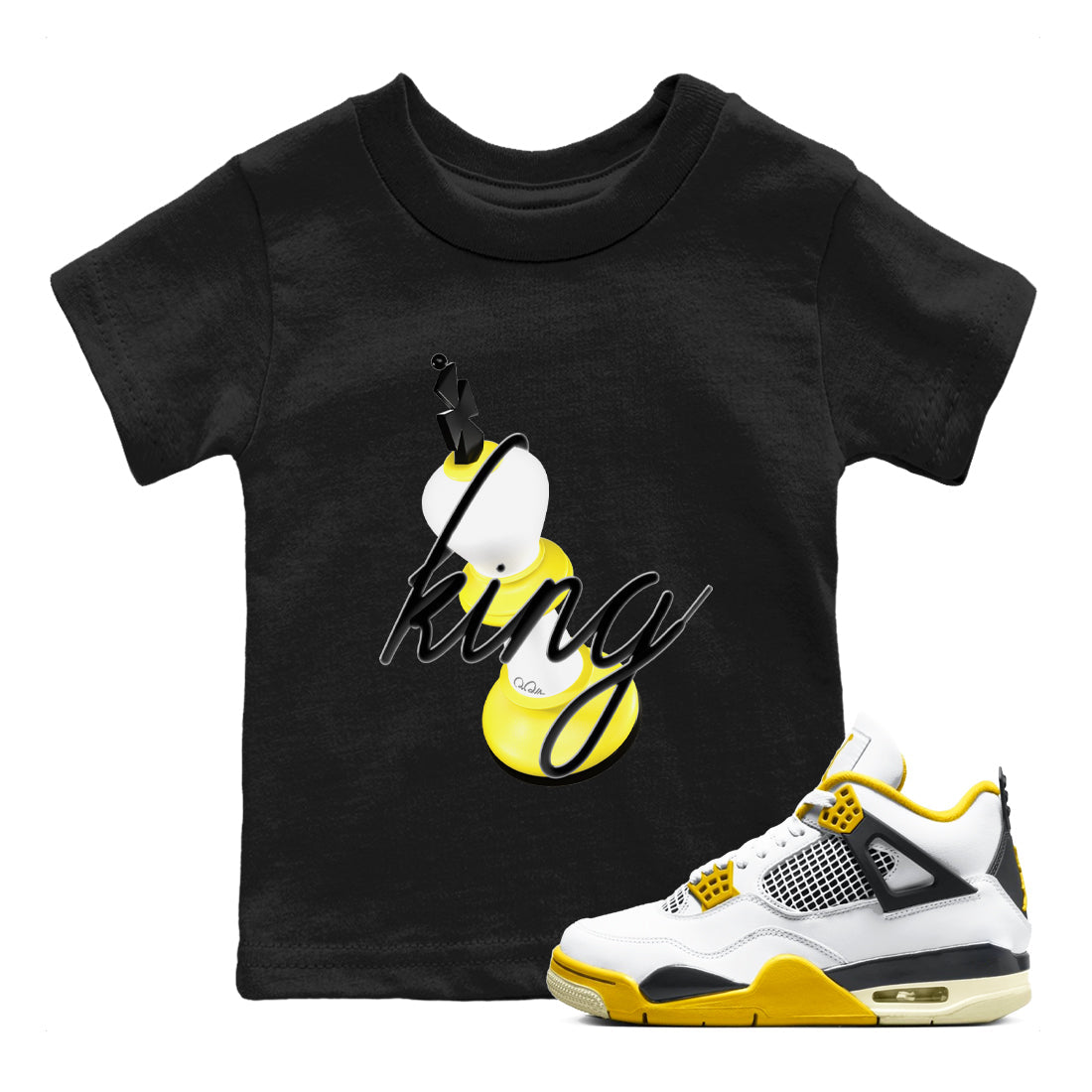 AJ4 Vivid Sulfur shirt to match jordans 3D King sneaker tees Air Jordan 4 Vivid Sulfur Drip Gear Zone baby toddler Black 1 cotton Shirt