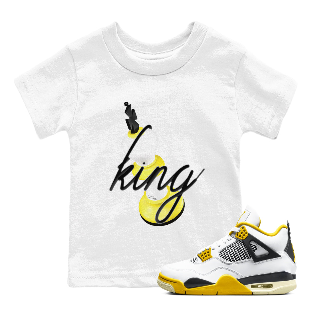 AJ4 Vivid Sulfur shirt to match jordans 3D King sneaker tees Air Jordan 4 Vivid Sulfur Drip Gear Zone baby toddler White 1 cotton Shirt