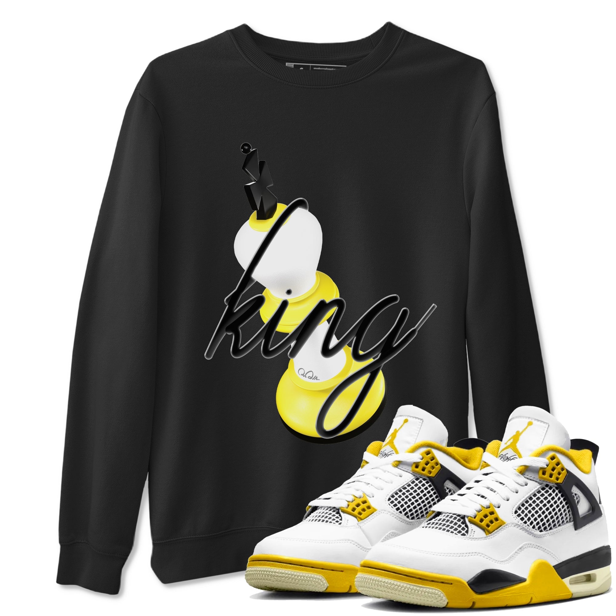 AJ4 Vivid Sulfur shirt to match jordans 3D King sneaker tees Air Jordan 4 Vivid Sulfur Drip Gear Zone unisex cotton Black 1 crew neck shirt