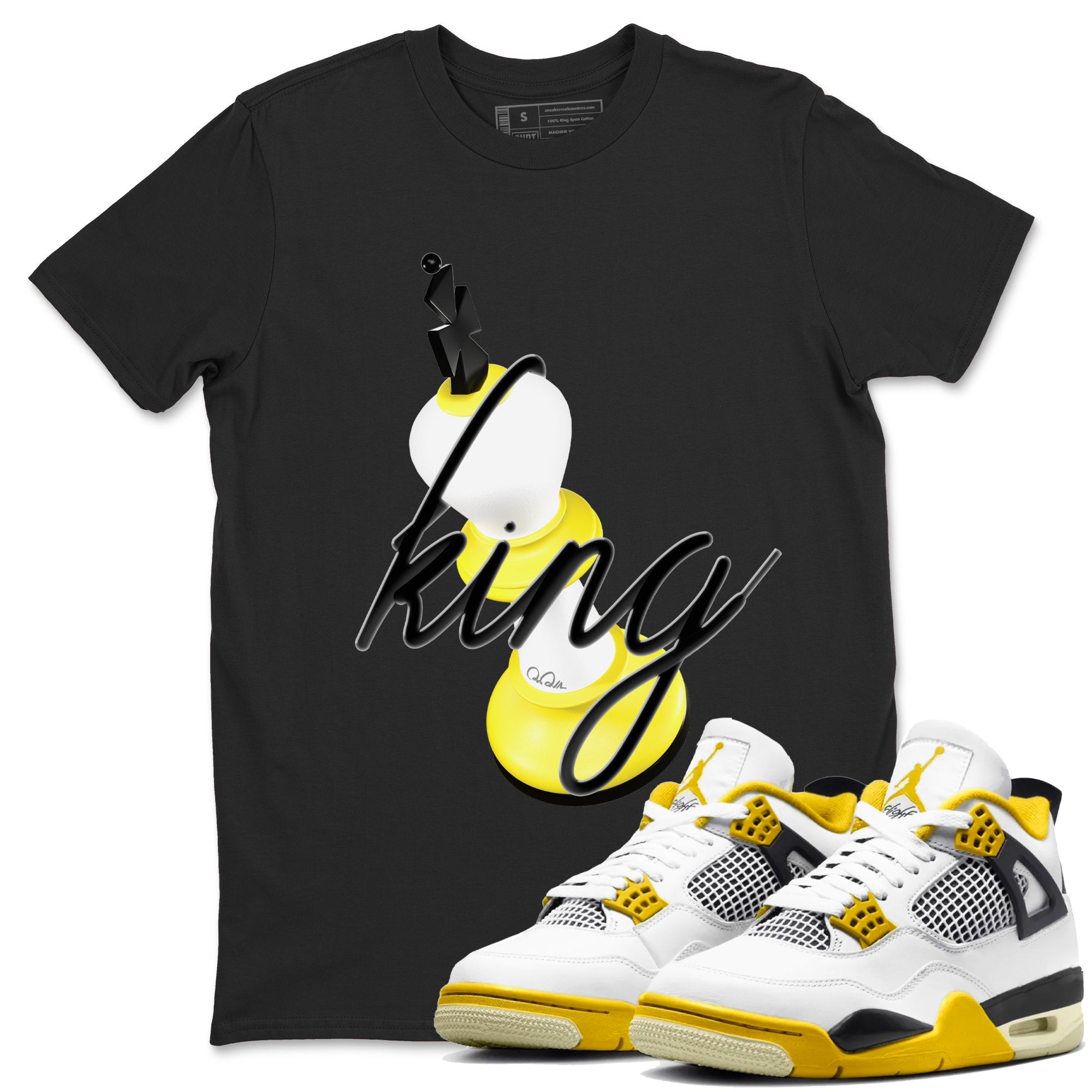 AJ4 Vivid Sulfur shirt to match jordans 3D King sneaker tees Air Jordan 4 Vivid Sulfur Drip Gear Zone unisex cotton Black 1 crew neck shirt