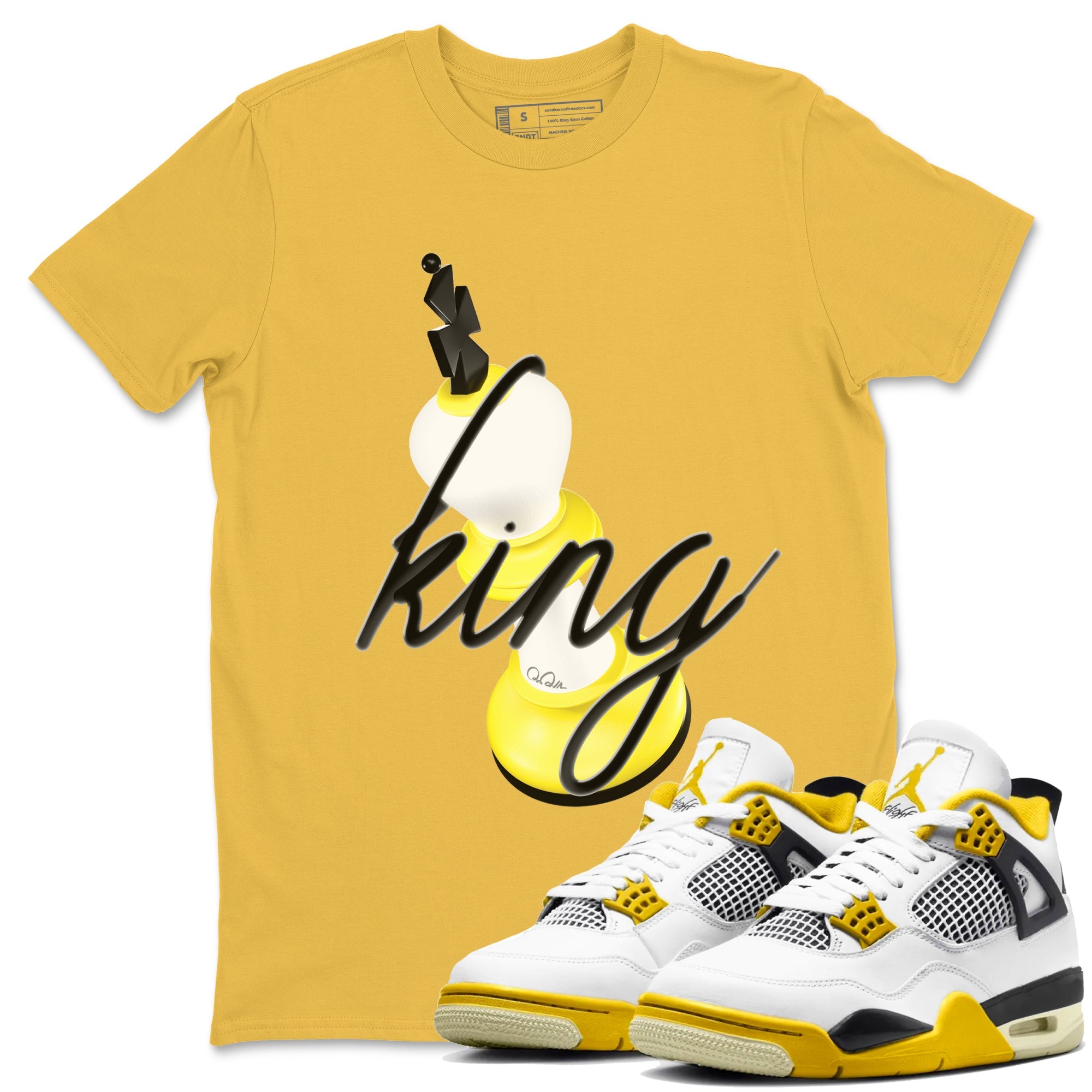 AJ4 Vivid Sulfur shirt to match jordans 3D King sneaker tees Air Jordan 4 Vivid Sulfur Drip Gear Zone unisex cotton Daisy 1 crew neck shirt