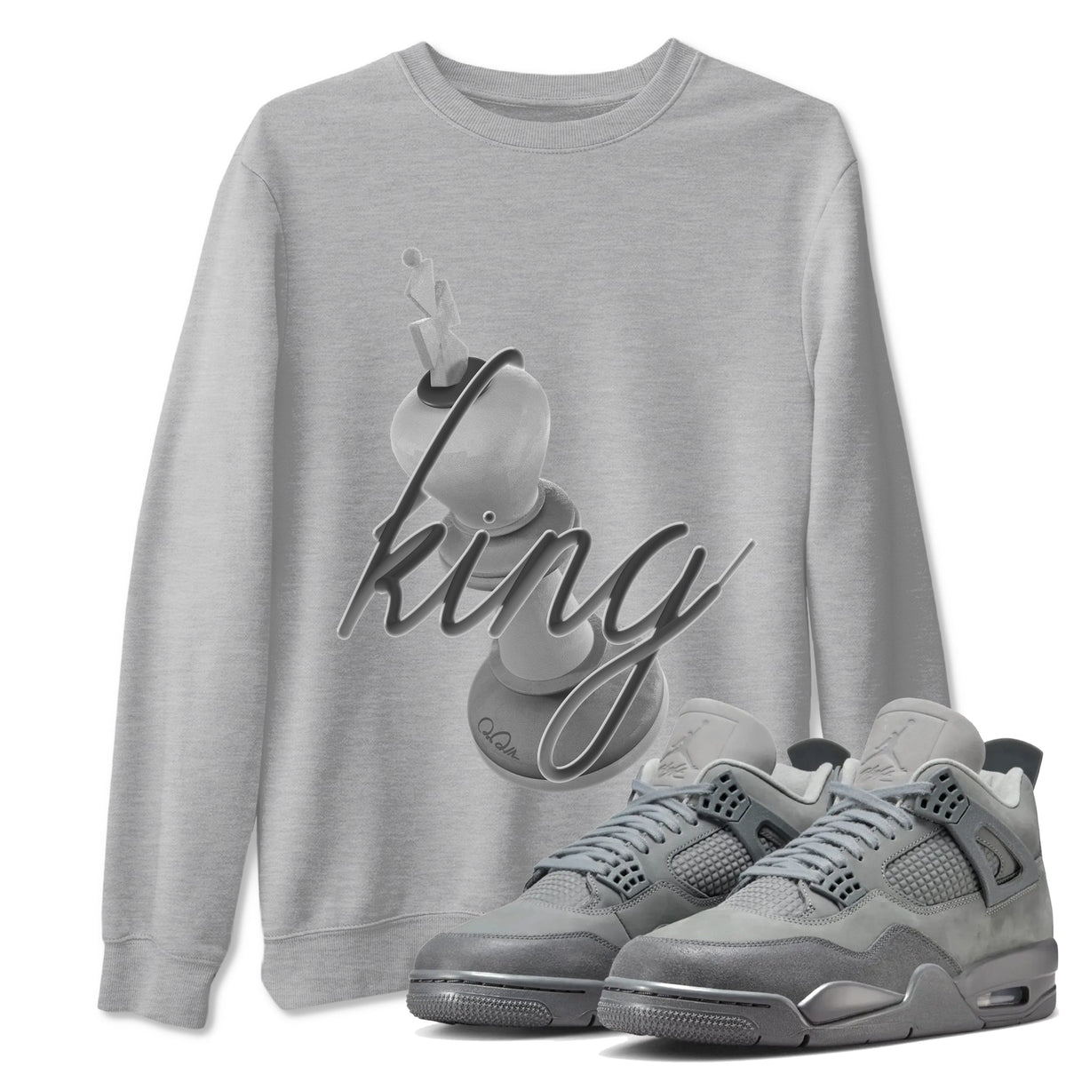 4s Wet Cement shirts to match jordans 3D King sneaker match tees Air Jordan 4 SE Wet Cement Drip Gear Zone unisex cotton Heather Grey 1 crew neck shirts
