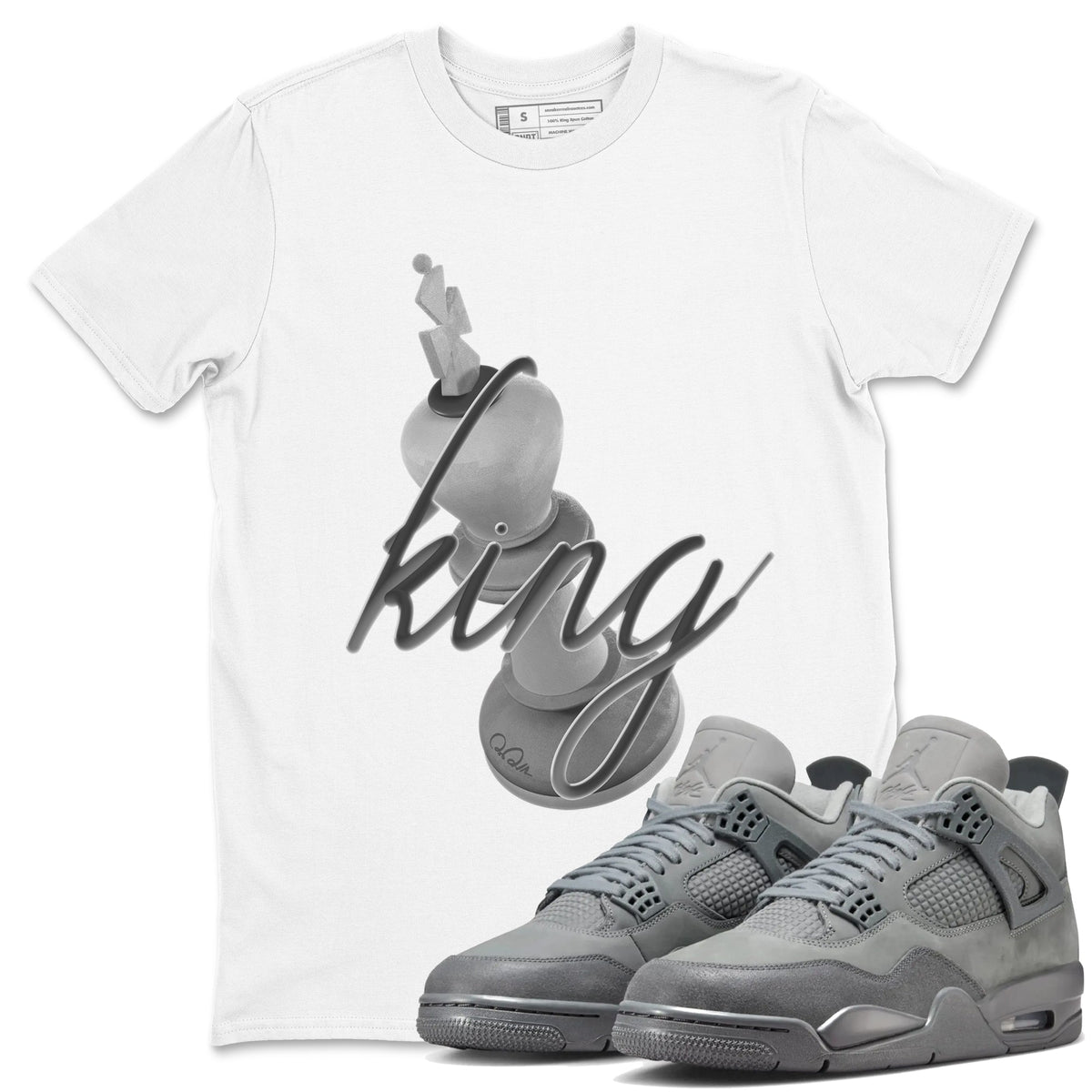 4s Wet Cement shirts to match jordans 3D King sneaker match tees Air Jordan 4 SE Wet Cement Drip Gear Zone unisex cotton White 1 crew neck shirts