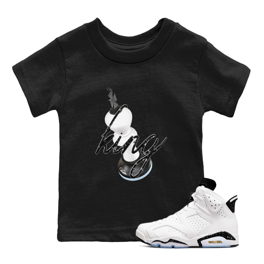 AJ6 White Black shirts to match jordans 3D King sneaker match tees Air Jordan 6 White Black Drip Gear Zone streetwear brand Baby and Youth Black 1 cotton tee
