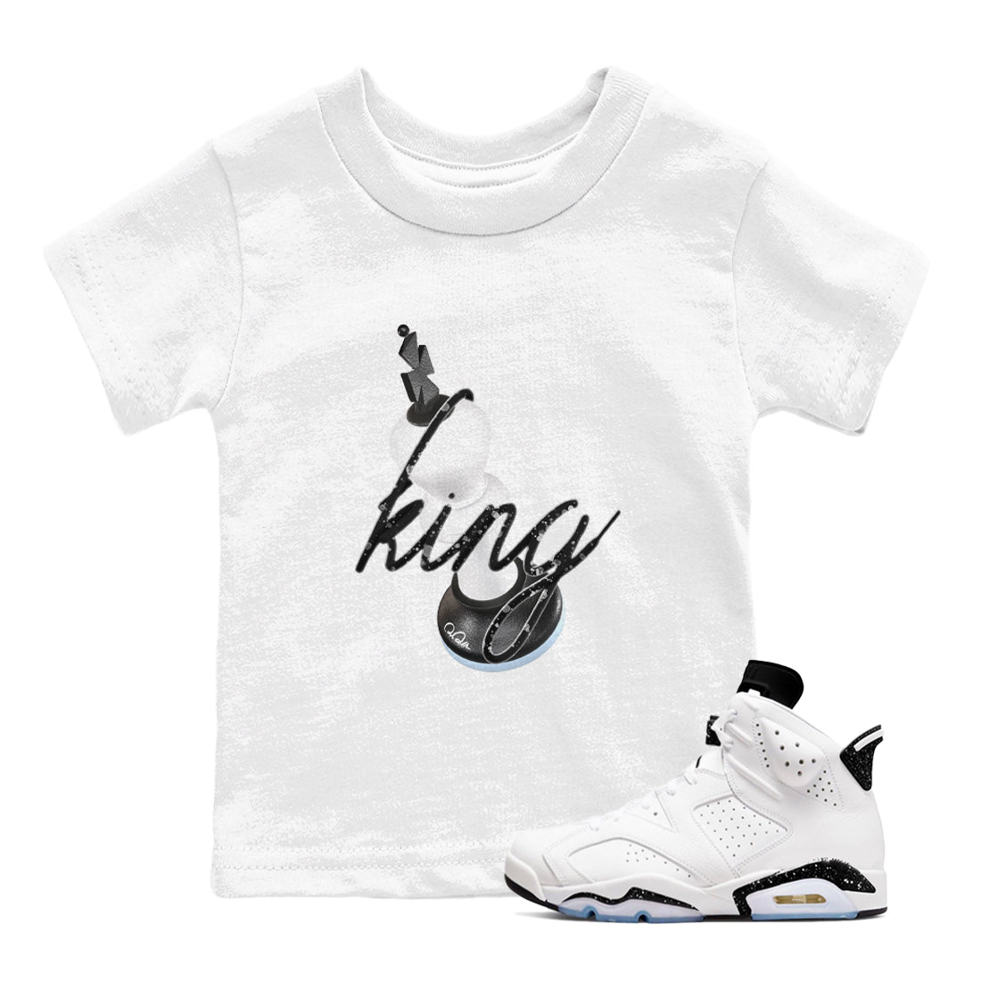 AJ6 White Black shirts to match jordans 3D King sneaker match tees Air Jordan 6 White Black Drip Gear Zone streetwear brand Baby and Youth White 1 cotton tee