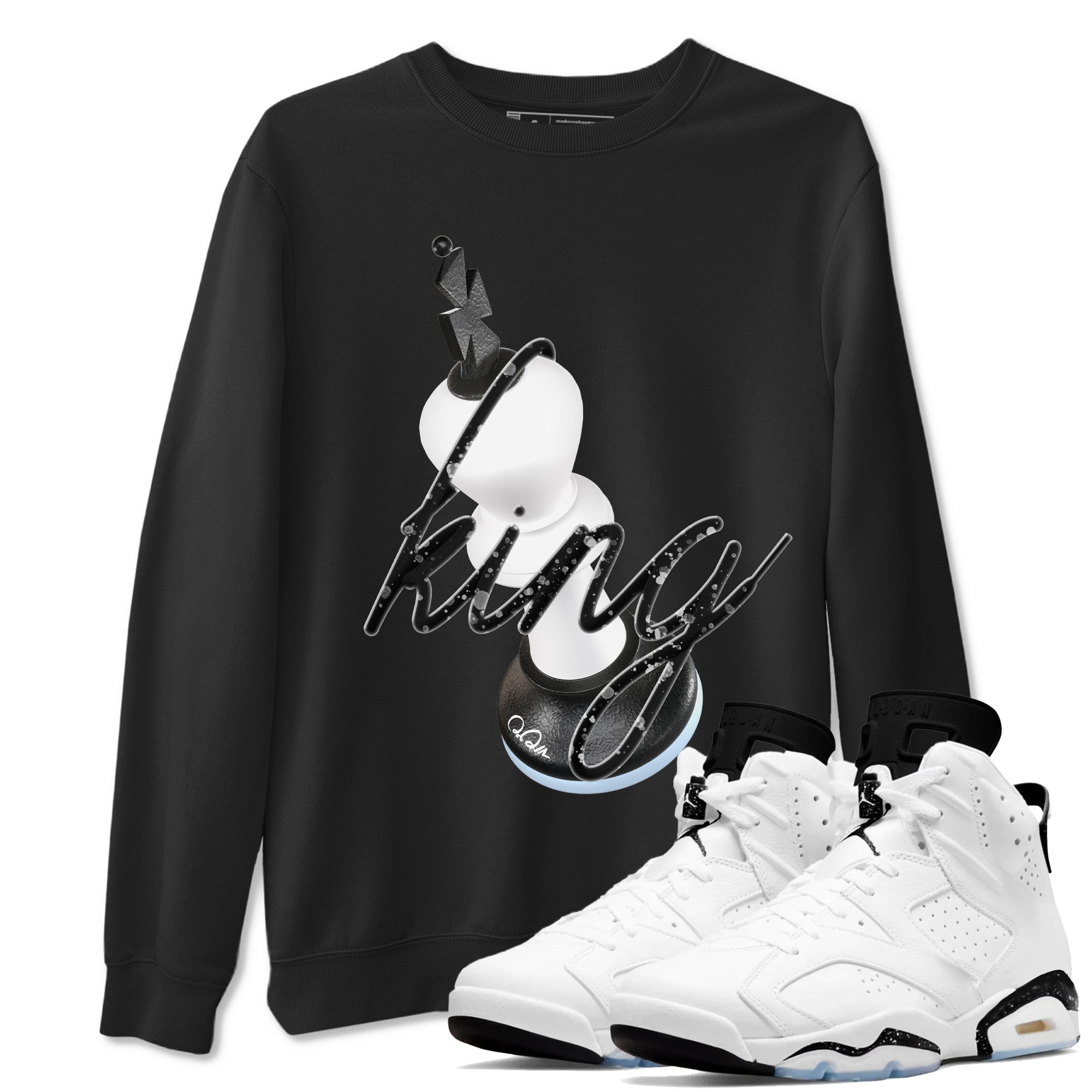 AJ6 White Black shirts to match jordans 3D King sneaker match tees Air Jordan 6 White Black Drip Gear Zone streetwear brand Black 1 unisex cotton tee