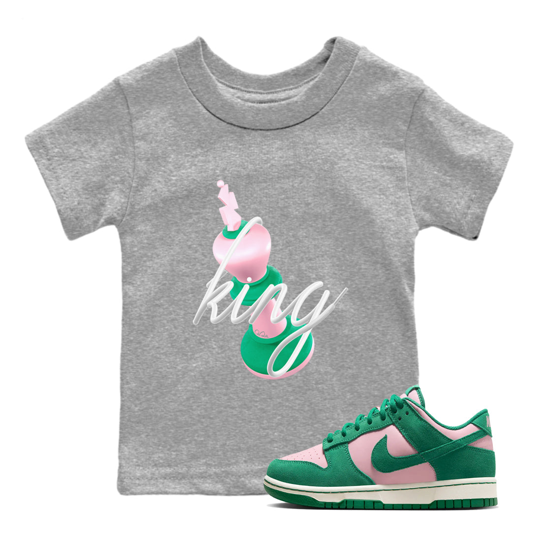 Dunk Low Medium Soft Pink Malachite shirt to match jordans 3D King sneaker tees Dunk Retro SE Medium Soft Pink Malachite Drip Gear Zone baby toddler Heather Grey 1 cotton Shirt