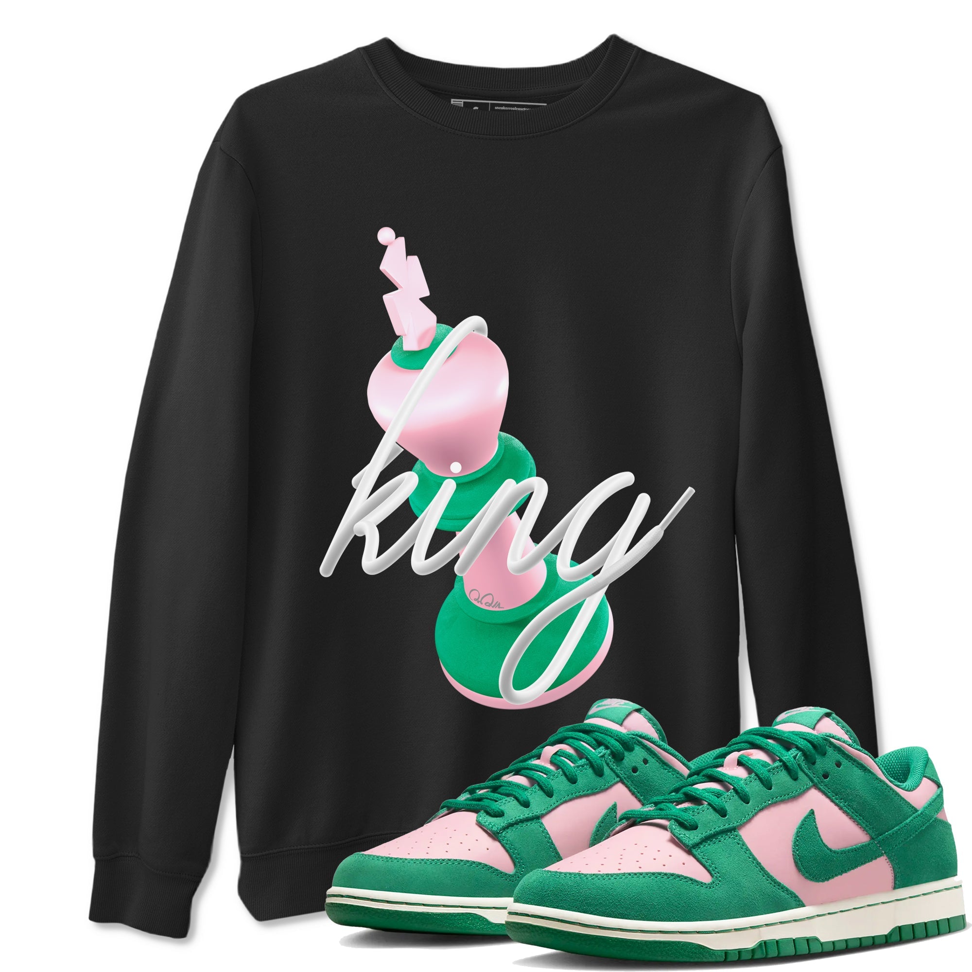 Dunk Low Medium Soft Pink Malachite shirt to match jordans 3D King sneaker tees Dunk Retro SE Medium Soft Pink Malachite Drip Gear Zone unisex cotton Black 1 crew neck shirt