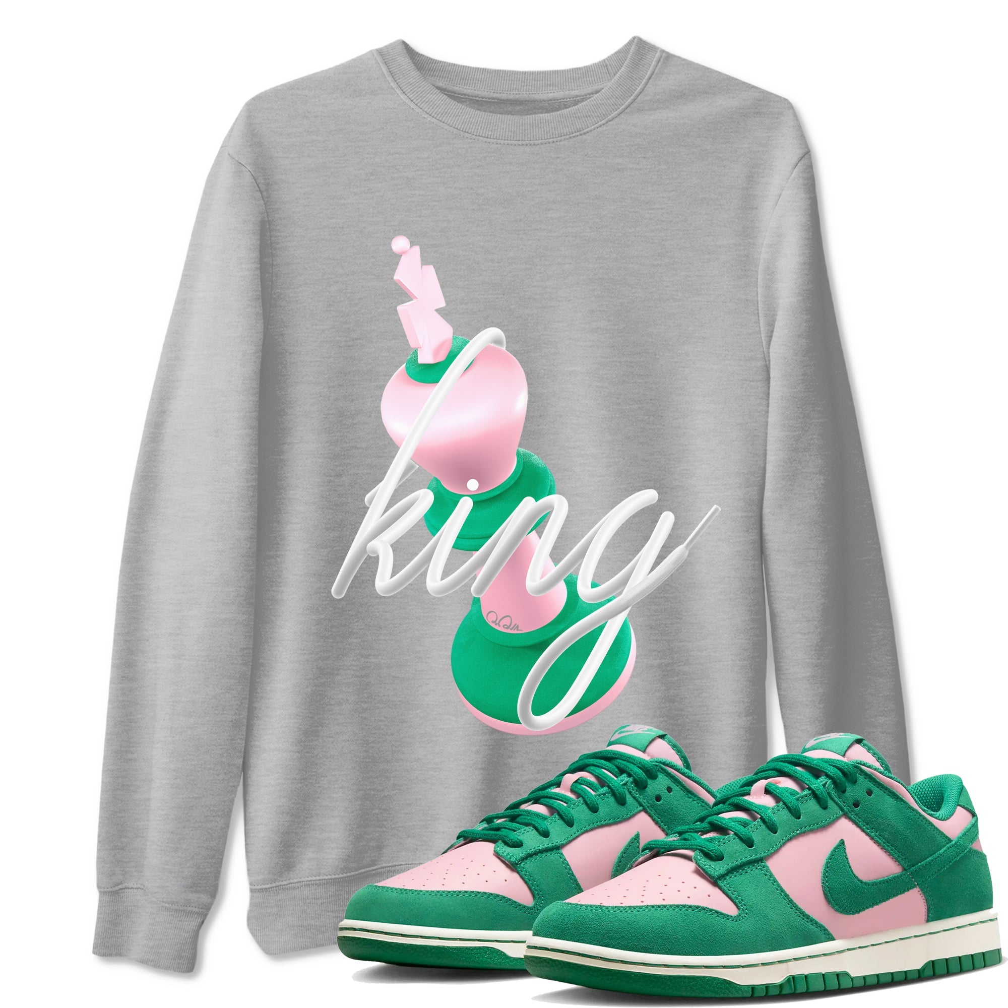 Dunk Low Medium Soft Pink Malachite shirt to match jordans 3D King sneaker tees Dunk Retro SE Medium Soft Pink Malachite Drip Gear Zone unisex cotton Heather Grey 1 crew neck shirt