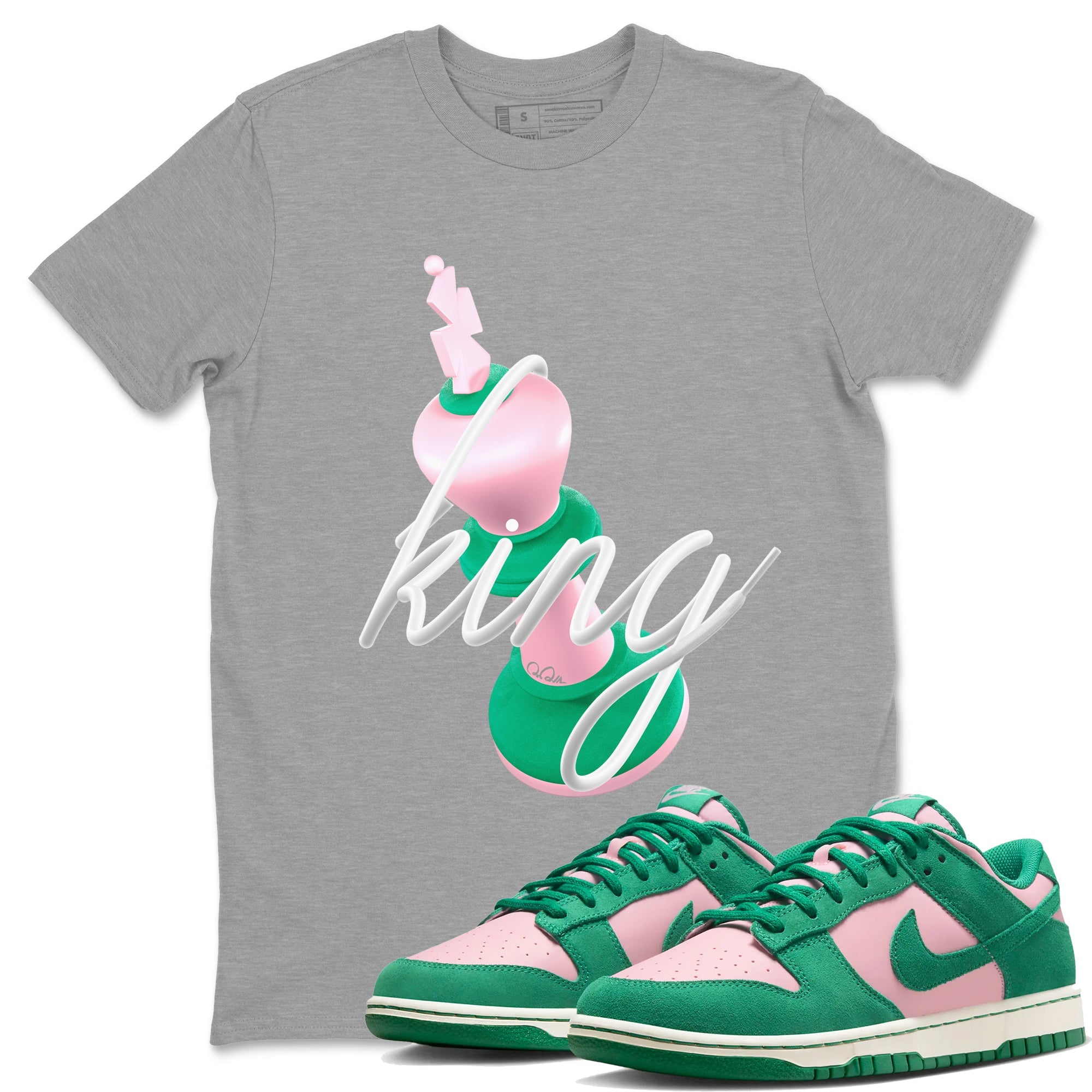 Dunk Low Medium Soft Pink Malachite shirt to match jordans 3D King sneaker tees Dunk Retro SE Medium Soft Pink Malachite Drip Gear Zone unisex cotton Heather Grey 1 crew neck shirt