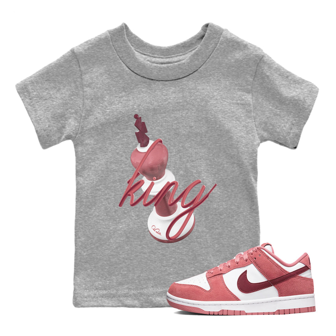 Dunk Valentines Day 2024 shirt to match jordans 3D King sneaker tees Dunk Happy Valentines Day 2024 Drip Gear Zone Baby Toddler Heather Grey 1 T-Shirt