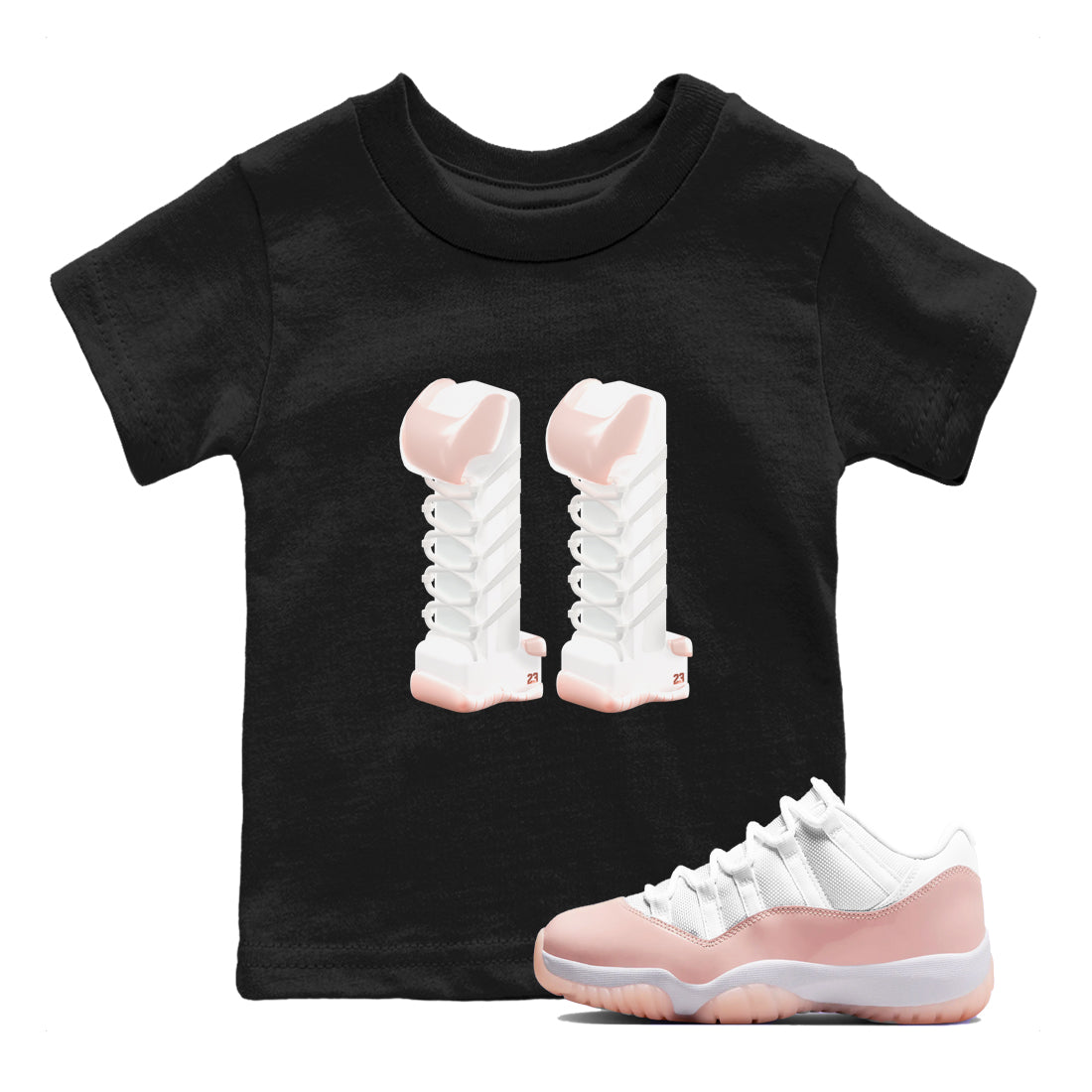 11s Legend Pink shirts to match jordans 3D Number 11 sneaker match tees Air Jordan 11 Legend Pink Drip Gear Zone streetwear brand Baby and Youth Black 1 cotton tee