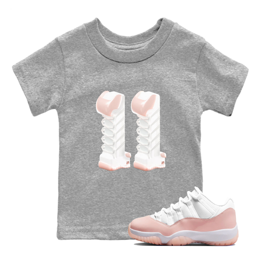 11s Legend Pink shirts to match jordans 3D Number 11 sneaker match tees Air Jordan 11 Legend Pink Drip Gear Zone streetwear brand Baby and Youth Heather Grey 1 cotton tee