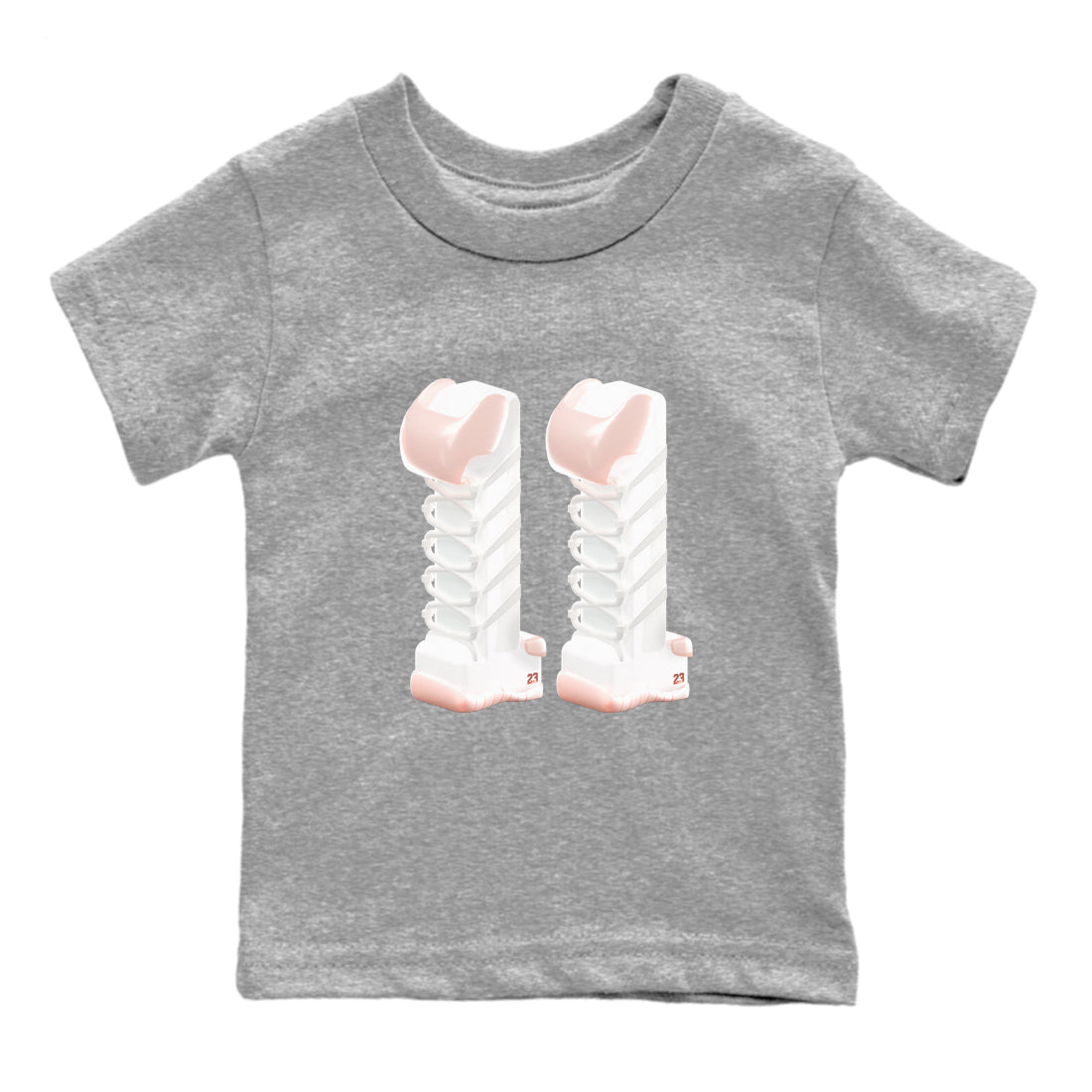 11s Legend Pink shirts to match jordans 3D Number 11 sneaker match tees Air Jordan 11 Legend Pink Drip Gear Zone streetwear brand Baby and Youth Heather Grey 2 cotton tee