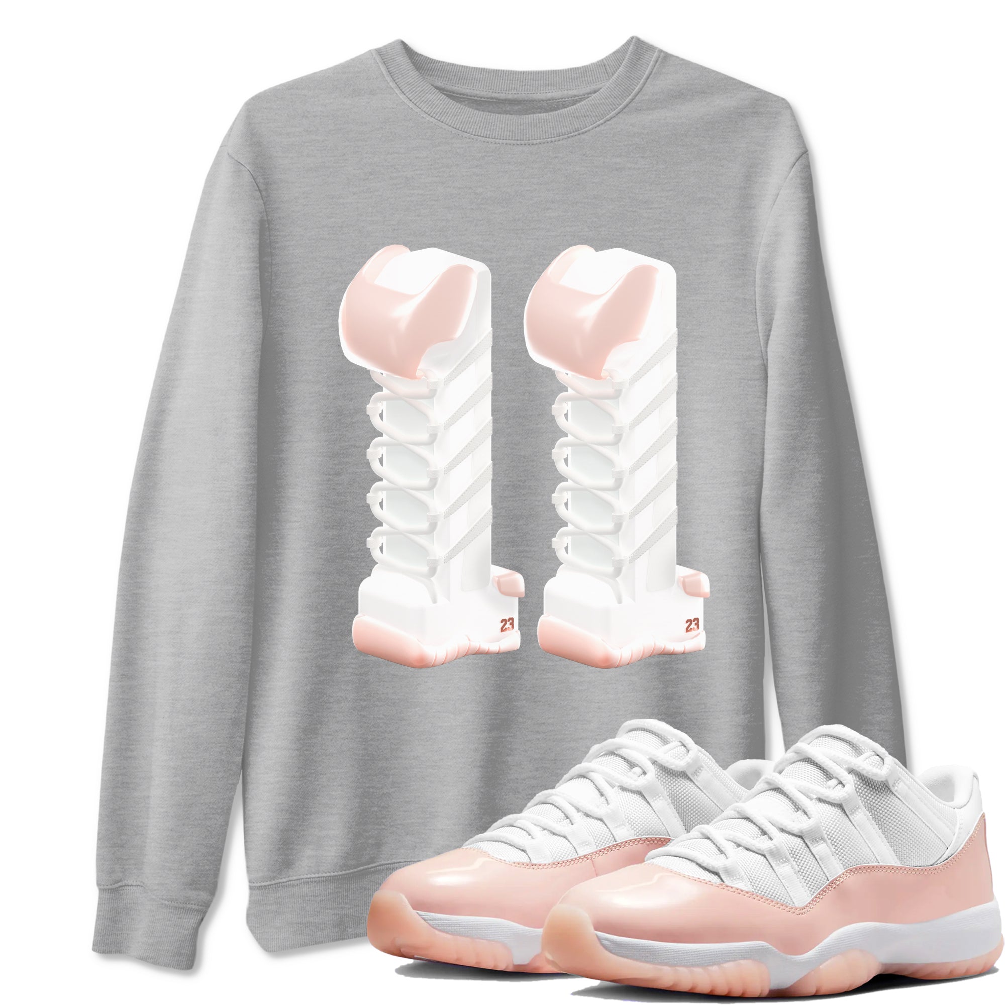 11s Legend Pink shirts to match jordans 3D Number 11 sneaker match tees Air Jordan 11 Legend Pink Drip Gear Zone streetwear brand Heather Grey 1 unisex cotton tee
