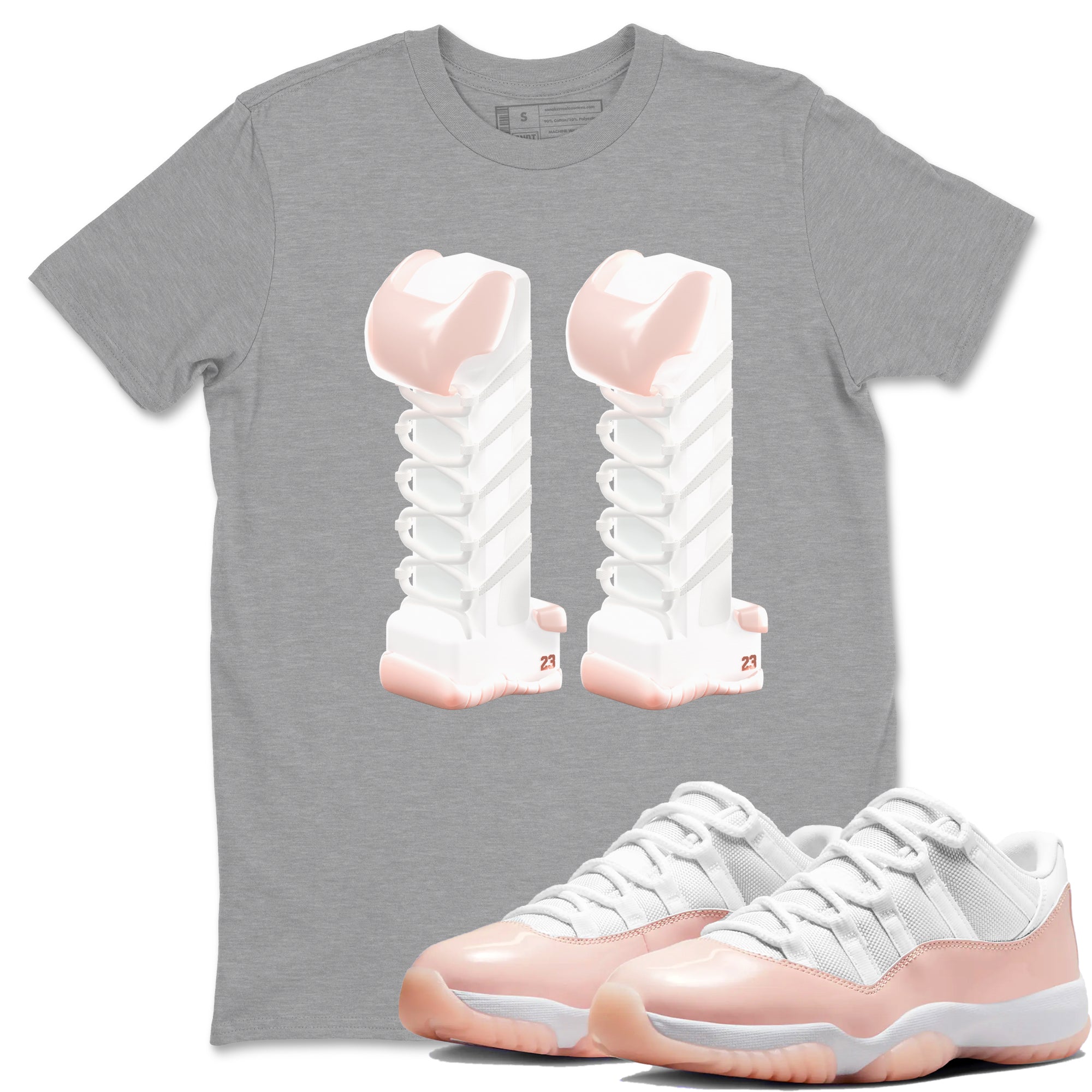 11s Legend Pink shirts to match jordans 3D Number 11 sneaker match tees Air Jordan 11 Legend Pink Drip Gear Zone streetwear brand Heather Grey 1 unisex cotton tee