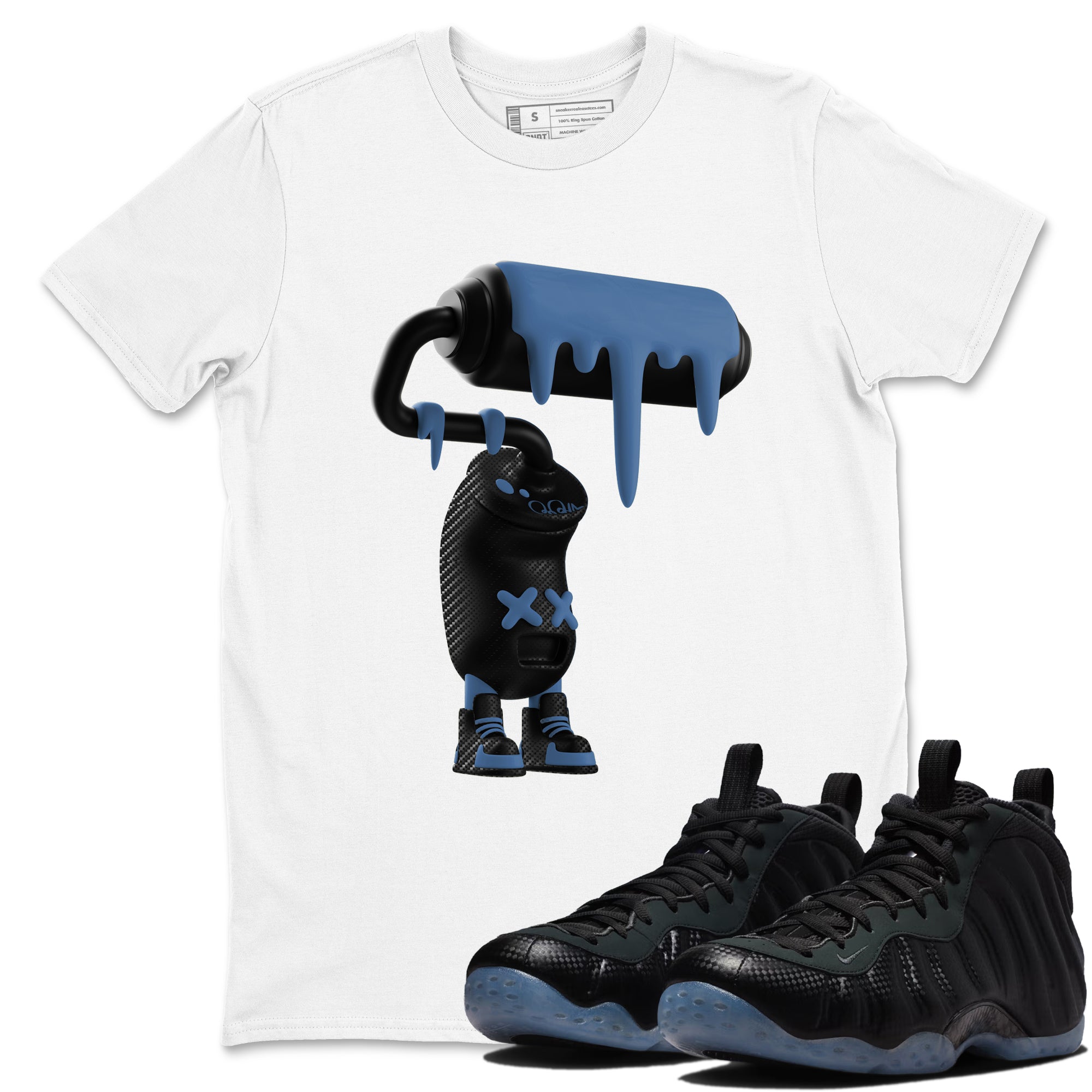 Sneaker Threads  Sneaker Tees To Match Air Foamposite One Carbon Fiber  3D Paint Roller Graphic Tee White 1. Perfect for Jordan releases 2025 colorways.