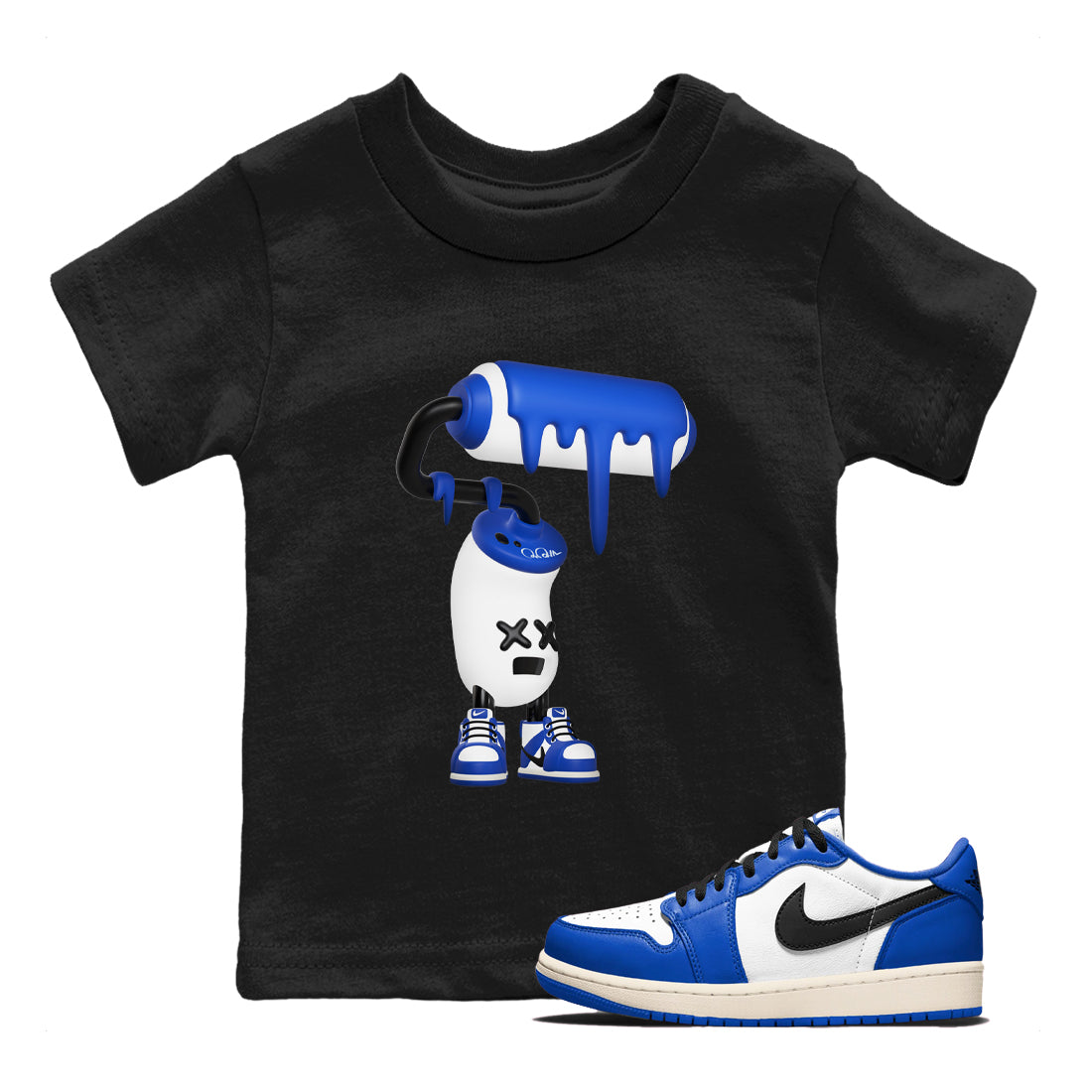 AJ1 Game Royal shirt to match jordans 3D Paint Roller sneaker tees Air Jordan 1 Game Royal Drip Gear Zone baby toddler Black 1 cotton Shirt
