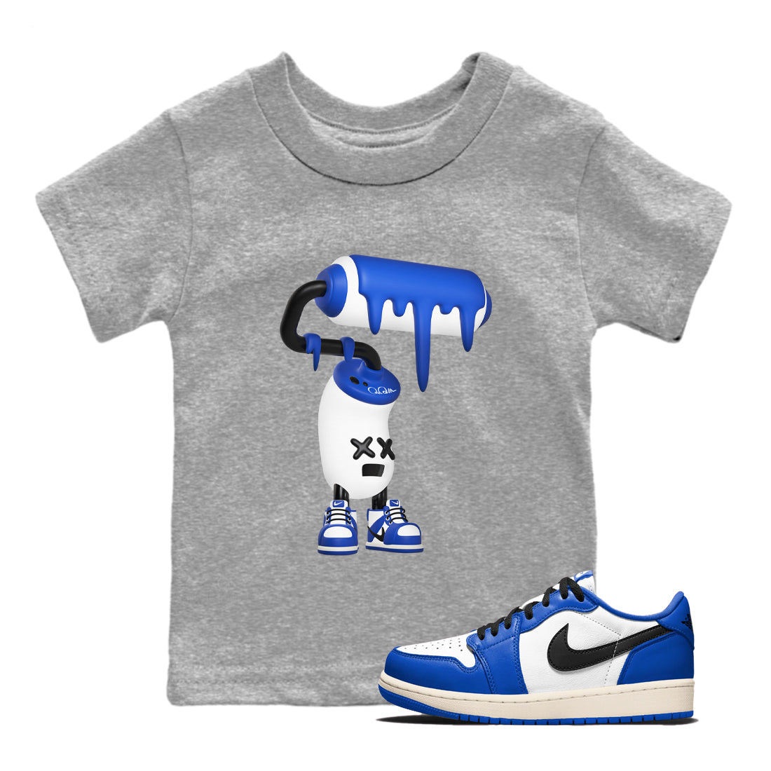 AJ1 Game Royal shirt to match jordans 3D Paint Roller sneaker tees Air Jordan 1 Game Royal Drip Gear Zone baby toddler Heather Grey 1 cotton Shirt