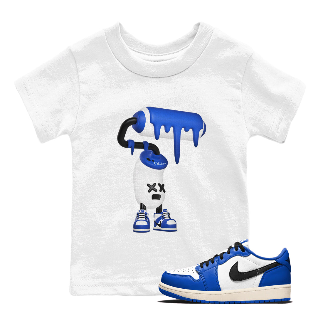 AJ1 Game Royal shirt to match jordans 3D Paint Roller sneaker tees Air Jordan 1 Game Royal Drip Gear Zone baby toddler White 1 cotton Shirt