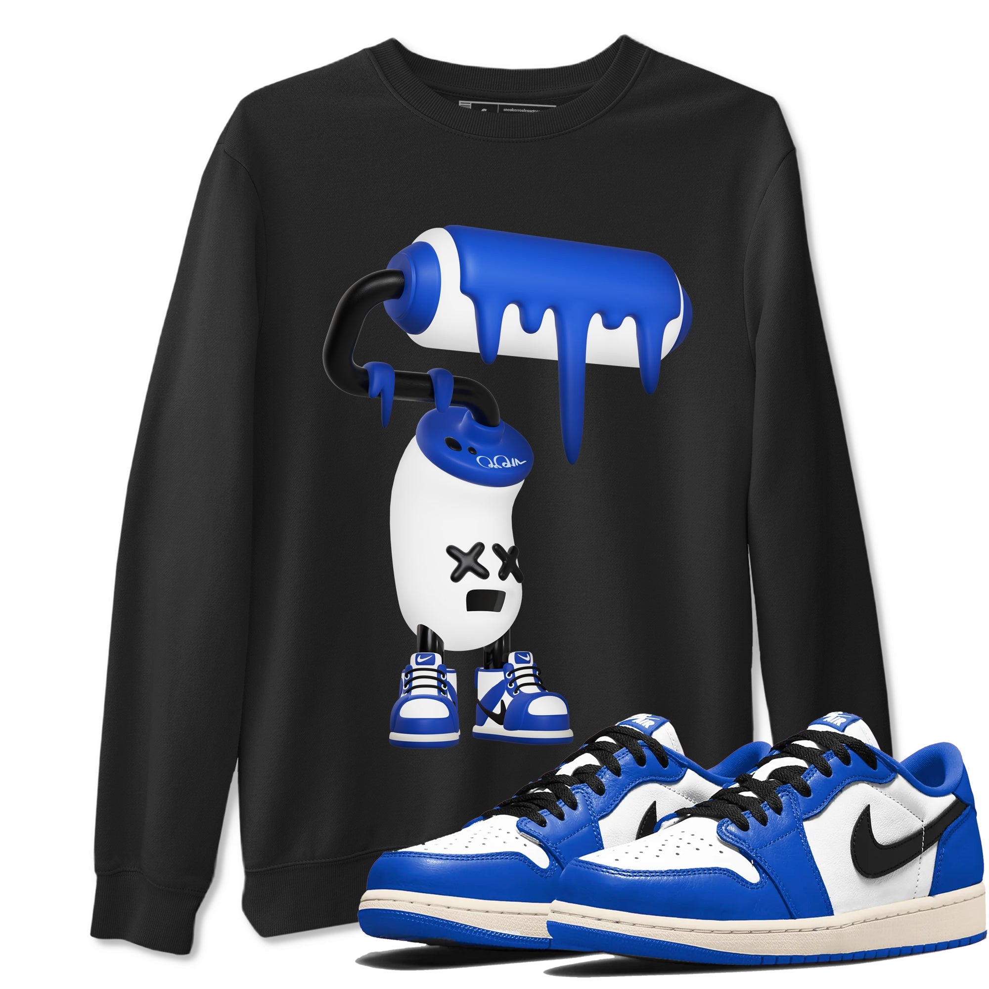 AJ1 Game Royal shirt to match jordans 3D Paint Roller sneaker tees Air Jordan 1 Game Royal Drip Gear Zone unisex cotton Black 1 crew neck shirt