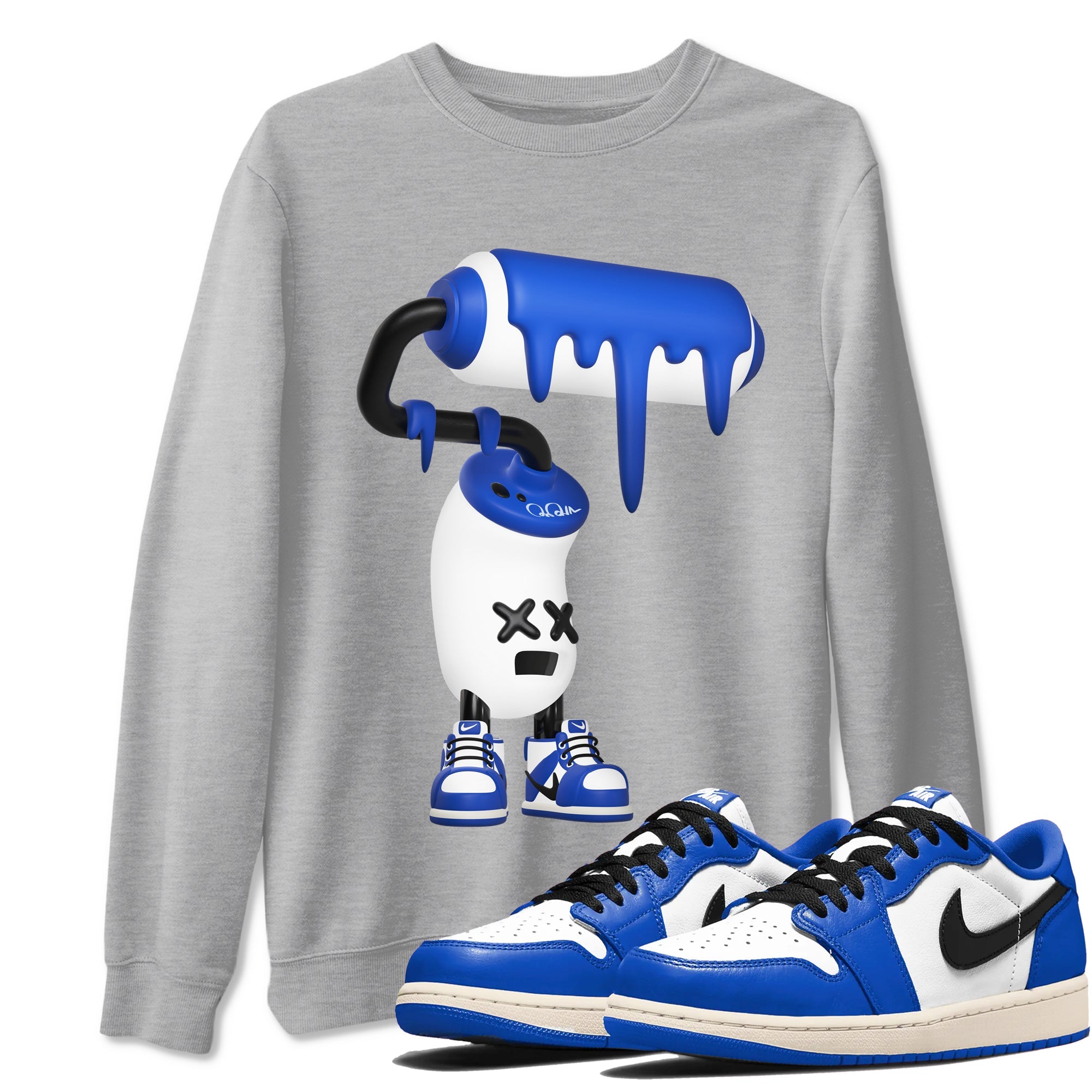 AJ1 Game Royal shirt to match jordans 3D Paint Roller sneaker tees Air Jordan 1 Game Royal Drip Gear Zone unisex cotton Heather Grey 1 crew neck shirt