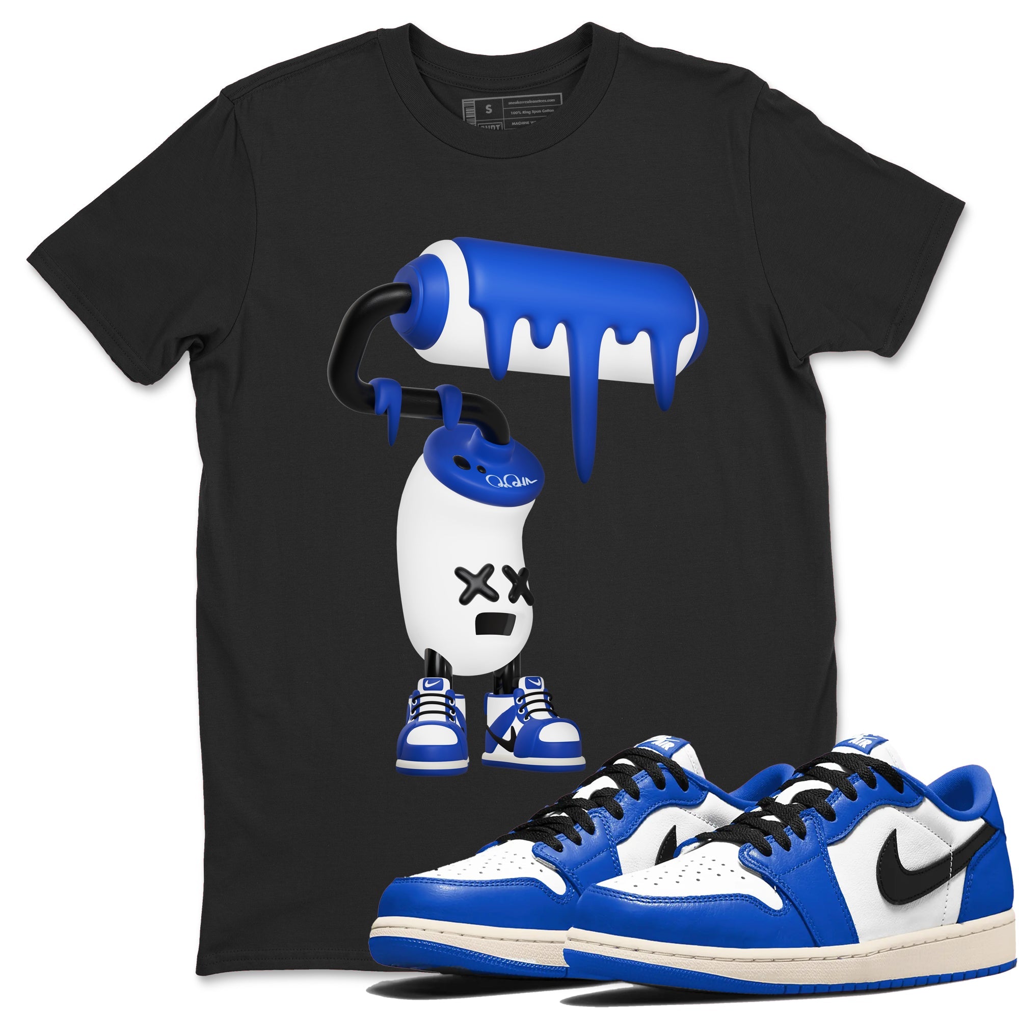 AJ1 Game Royal shirt to match jordans 3D Paint Roller sneaker tees Air Jordan 1 Game Royal Drip Gear Zone unisex cotton Black 1 crew neck shirt