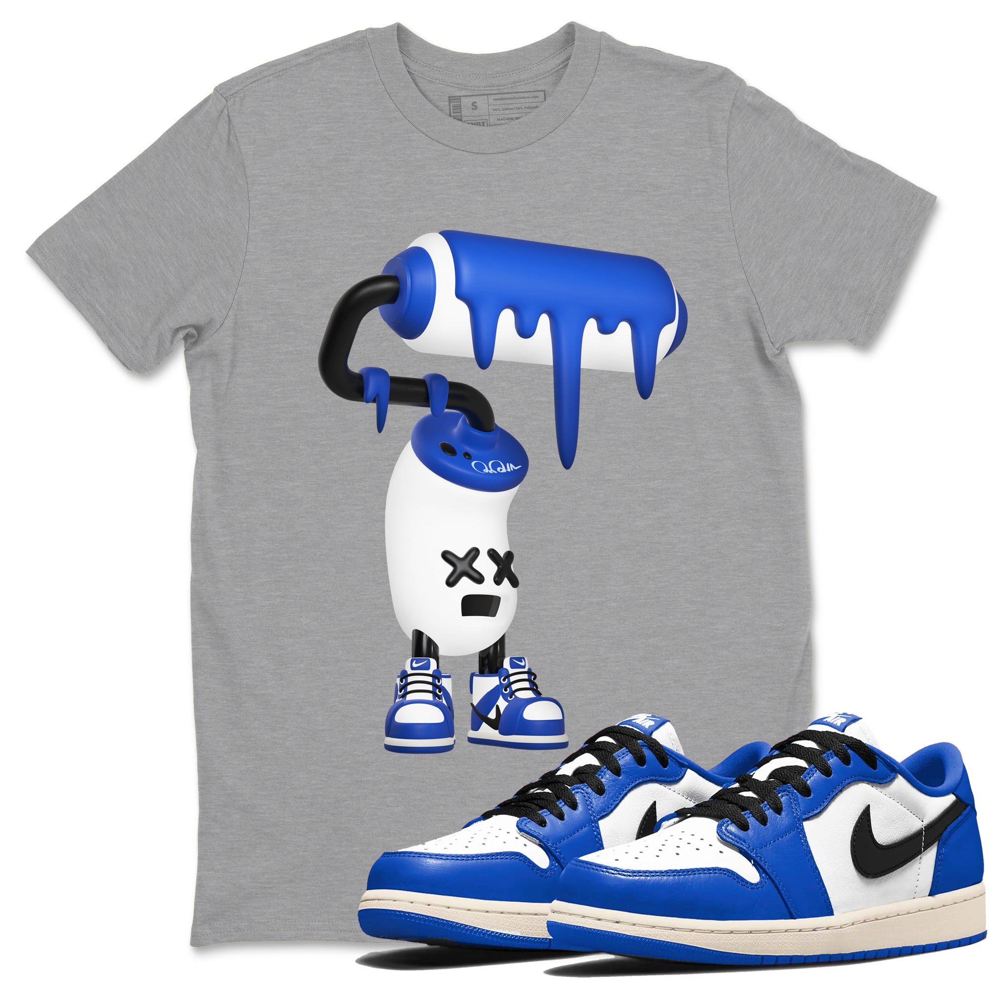 AJ1 Game Royal shirt to match jordans 3D Paint Roller sneaker tees Air Jordan 1 Game Royal Drip Gear Zone unisex cotton Heather Grey 1 crew neck shirt