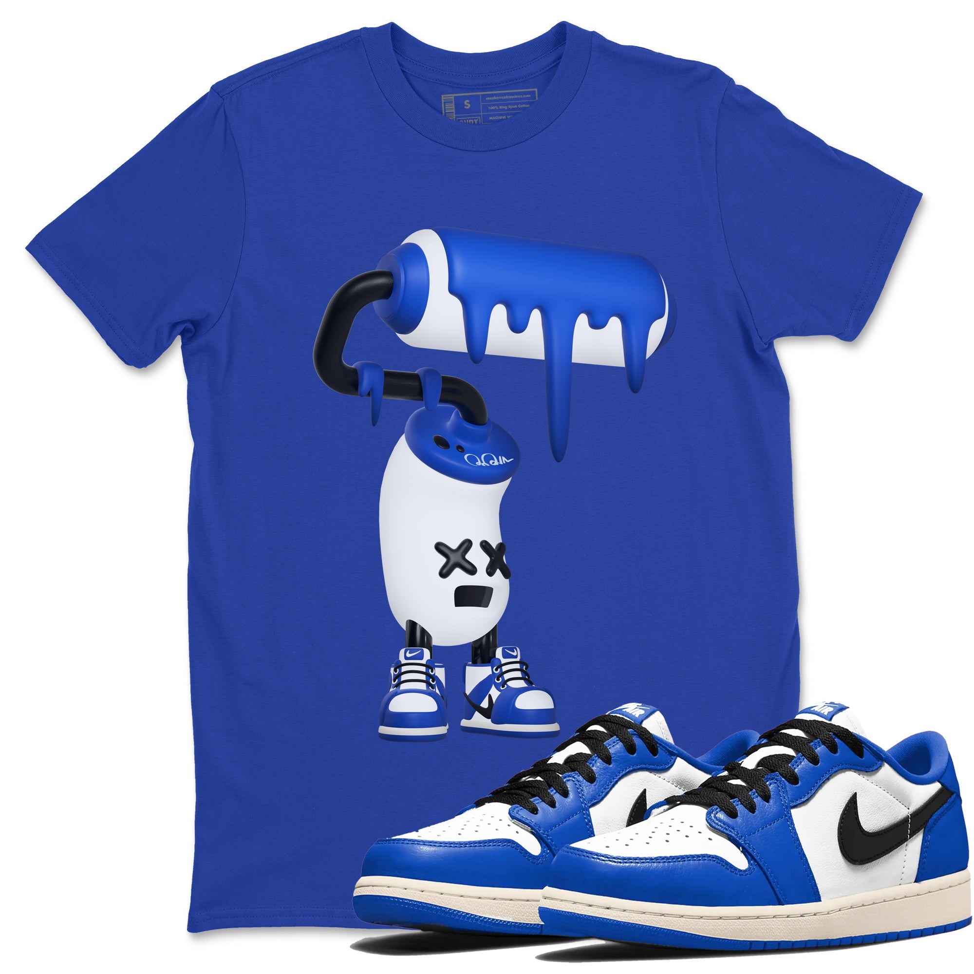 AJ1 Game Royal shirt to match jordans 3D Paint Roller sneaker tees Air Jordan 1 Game Royal Drip Gear Zone unisex cotton Royal Blue 1 crew neck shirt