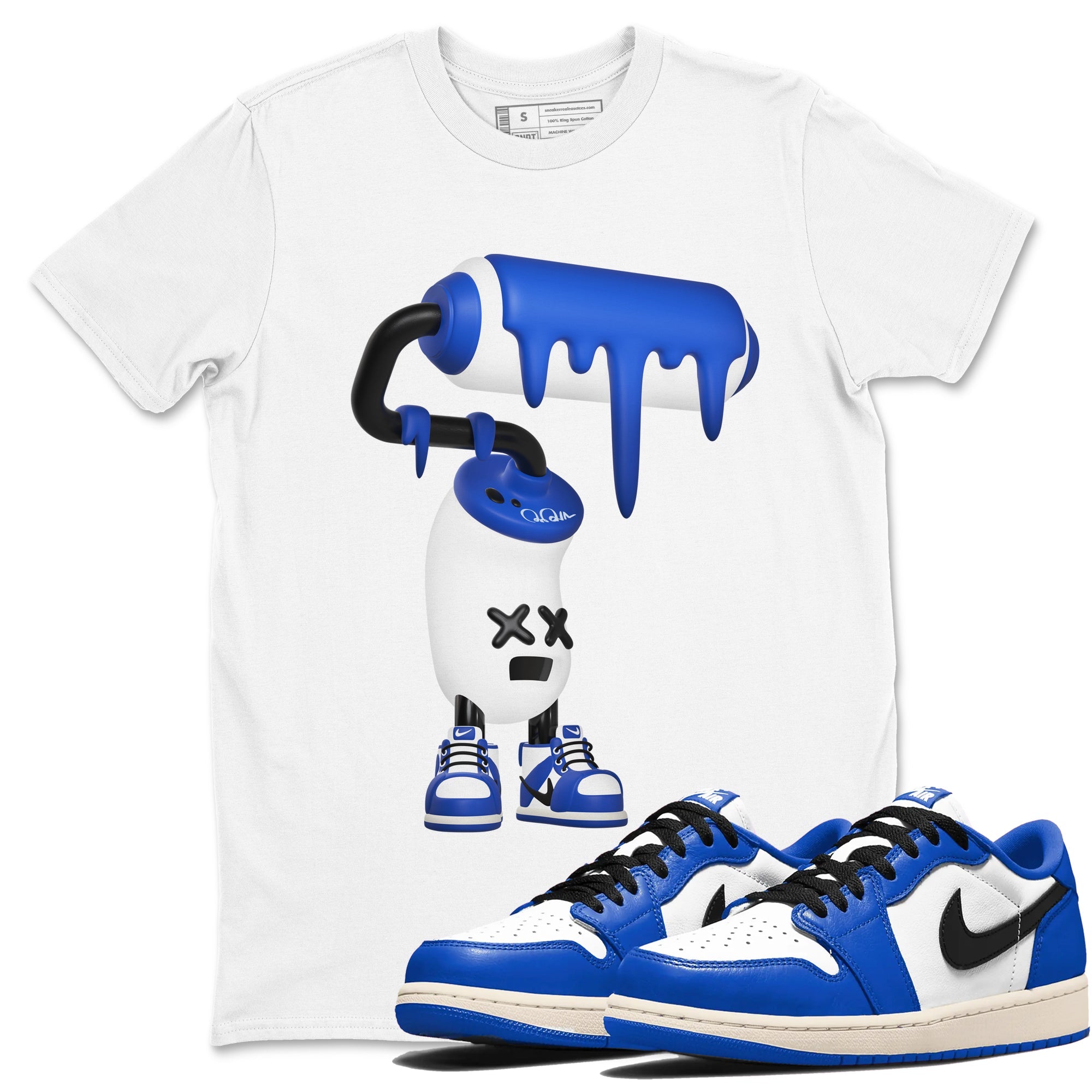 AJ1 Game Royal shirt to match jordans 3D Paint Roller sneaker tees Air Jordan 1 Game Royal Drip Gear Zone unisex cotton White 1 crew neck shirt