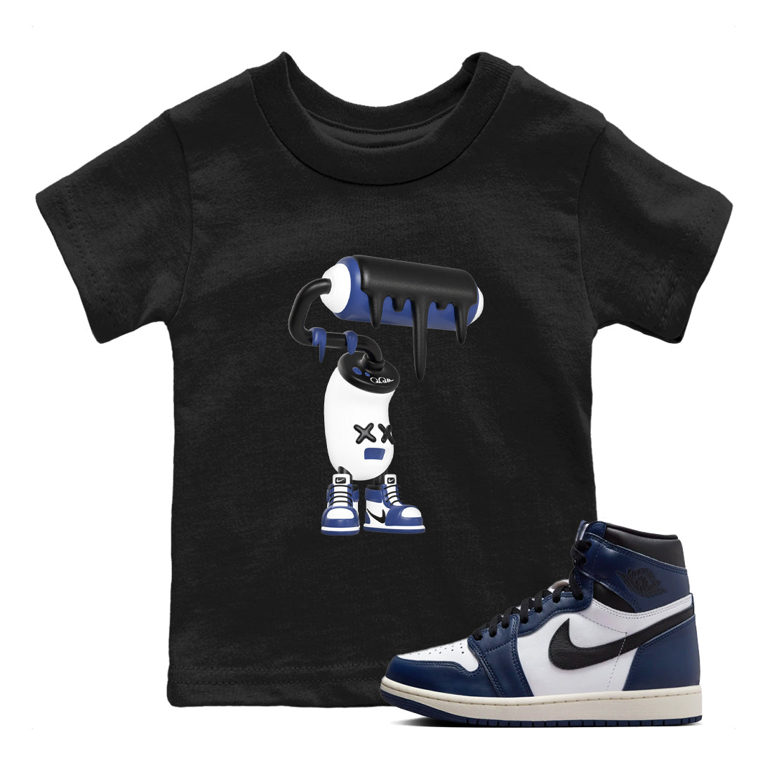 1s Midnight Navy shirts to match jordans 3D Paint Roller sneaker match tees Air Jordan 1 Midnight Navy match shoes to clothes Drip Gear Zone Youth Baby Black 1 tee