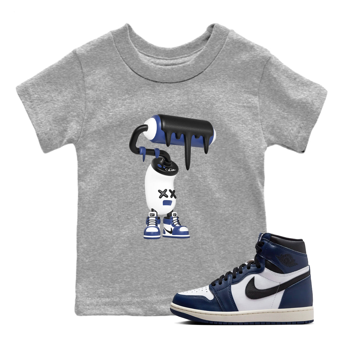 1s Midnight Navy shirts to match jordans 3D Paint Roller sneaker match tees Air Jordan 1 Midnight Navy match shoes to clothes Drip Gear Zone Youth Baby Heather Grey 1 tee