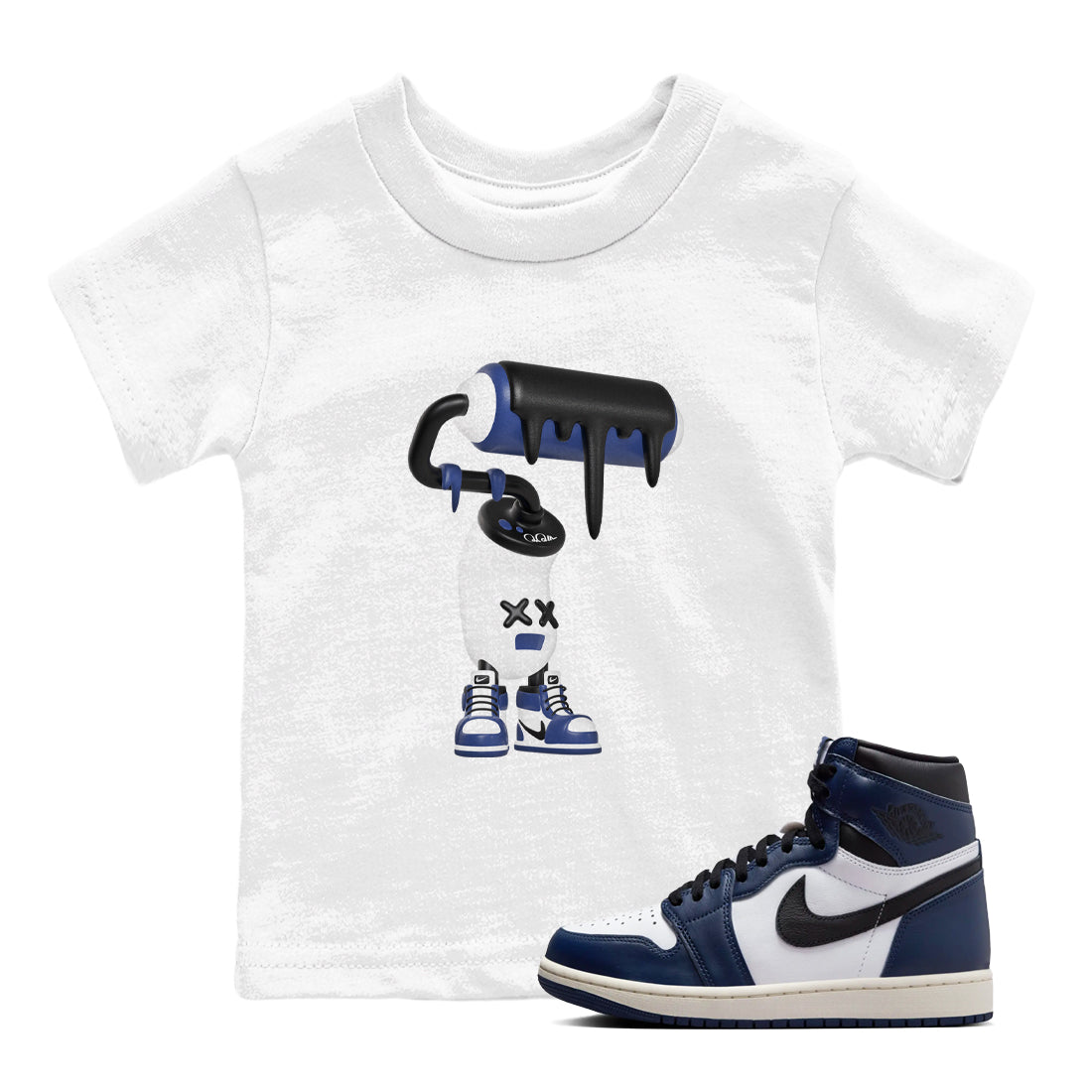 1s Midnight Navy shirts to match jordans 3D Paint Roller sneaker match tees Air Jordan 1 Midnight Navy match shoes to clothes Drip Gear Zone Youth Baby White 1 tee