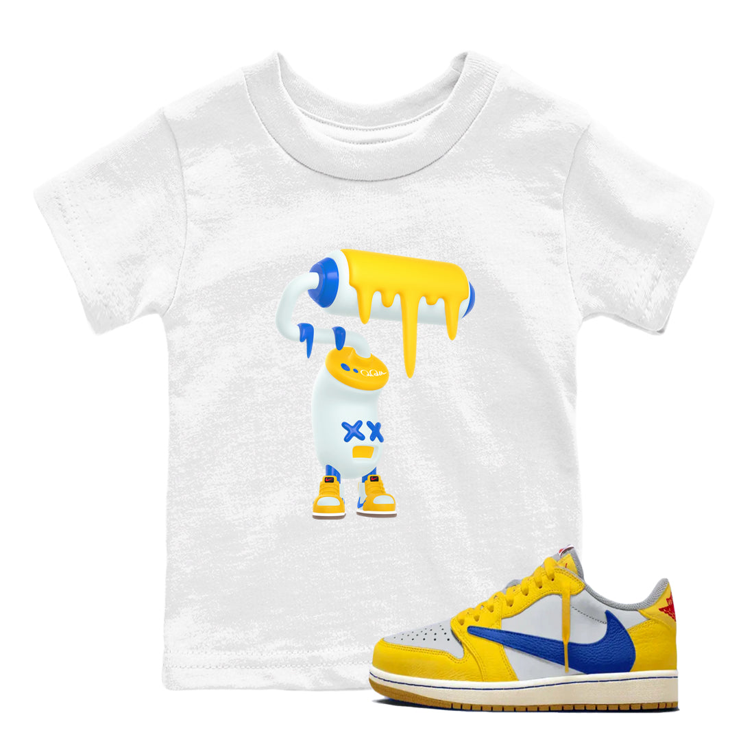 1s Travis Scott Canary shirt to match jordans 3D Paint Roller sneaker tees Air Jordan 1 Travis Scott Canary Drip Gear Zone baby toddler White 1 cotton Shirt